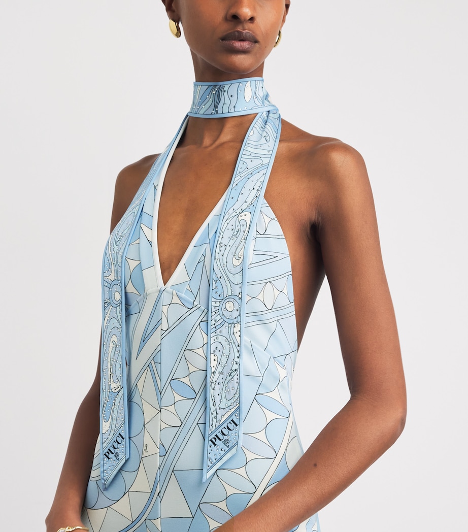 PUCCI Rhinestone-Embellished Printed Twill Scarf Pale Image 3