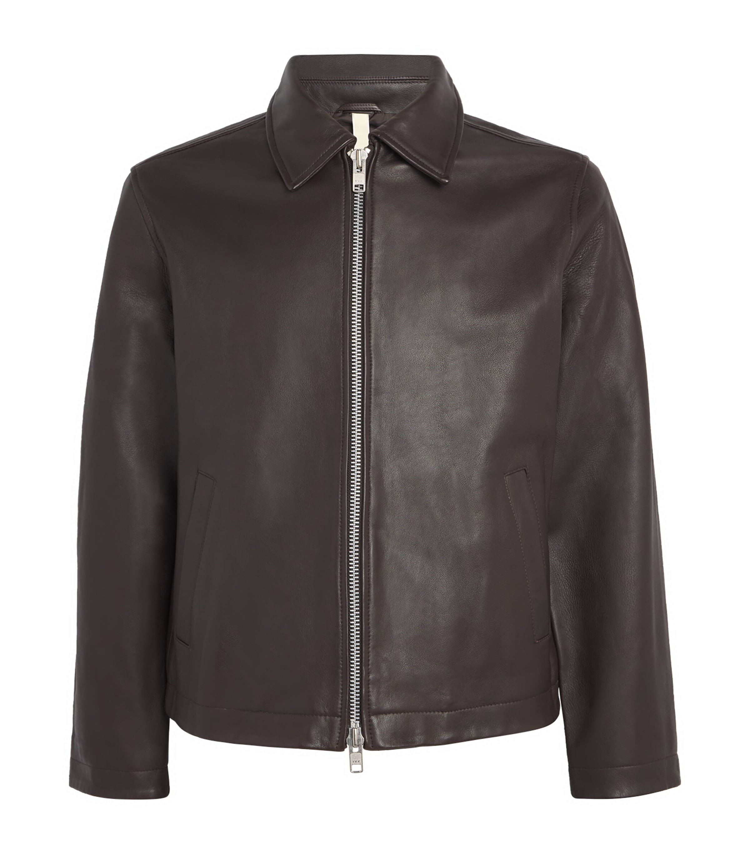 Zip-Up Leather Jacket BROWN Image 1