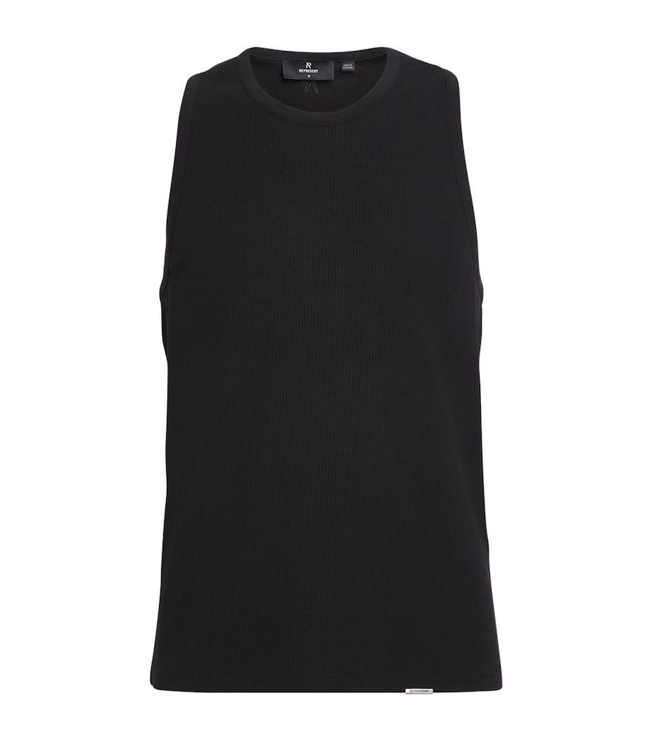 Stretch-Cotton Initial Rib Tank Top BLACK Image 1
