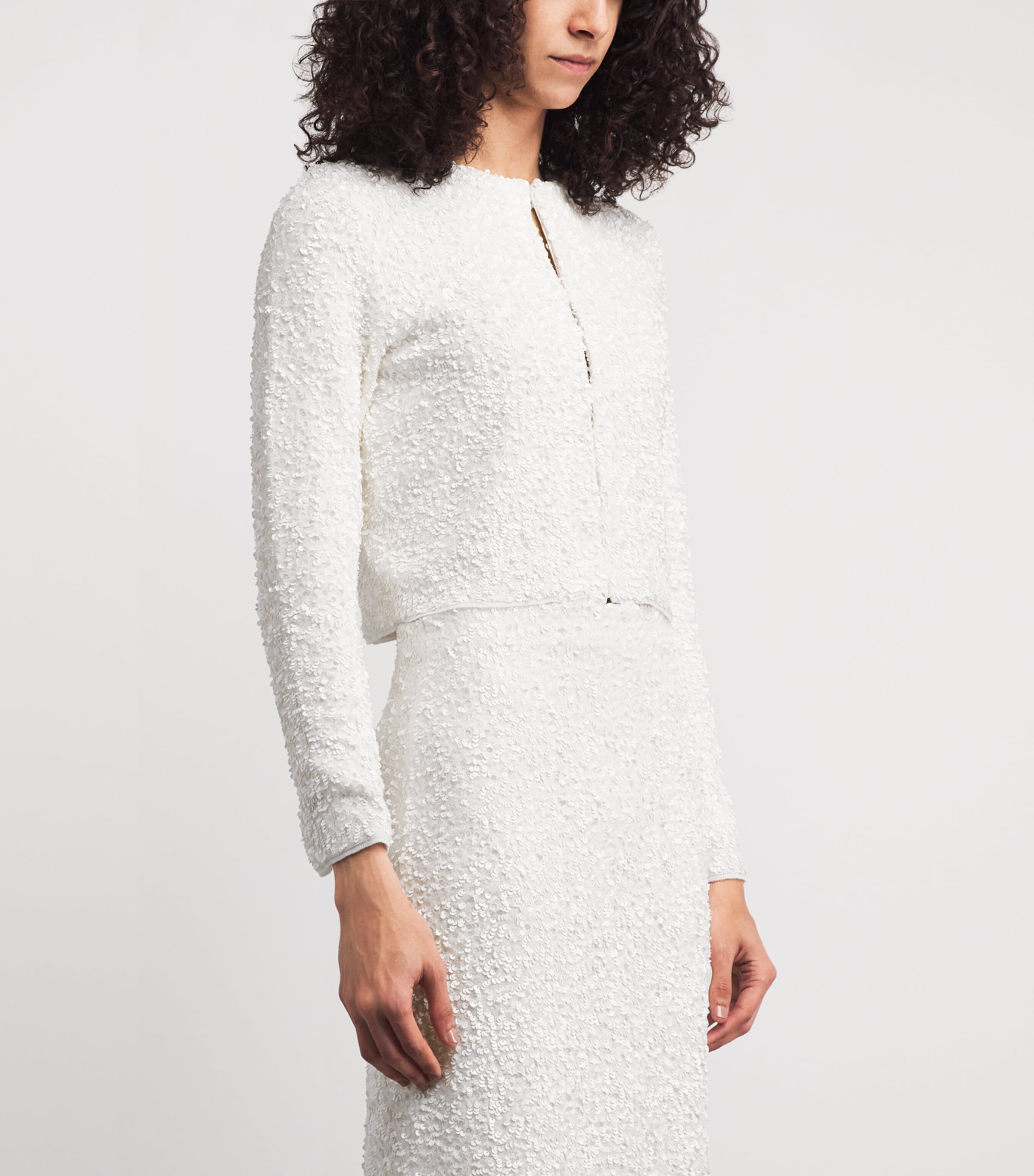 Adam Lippes Womens Sequin Knit Raya Cardigan Ivory Image 4
