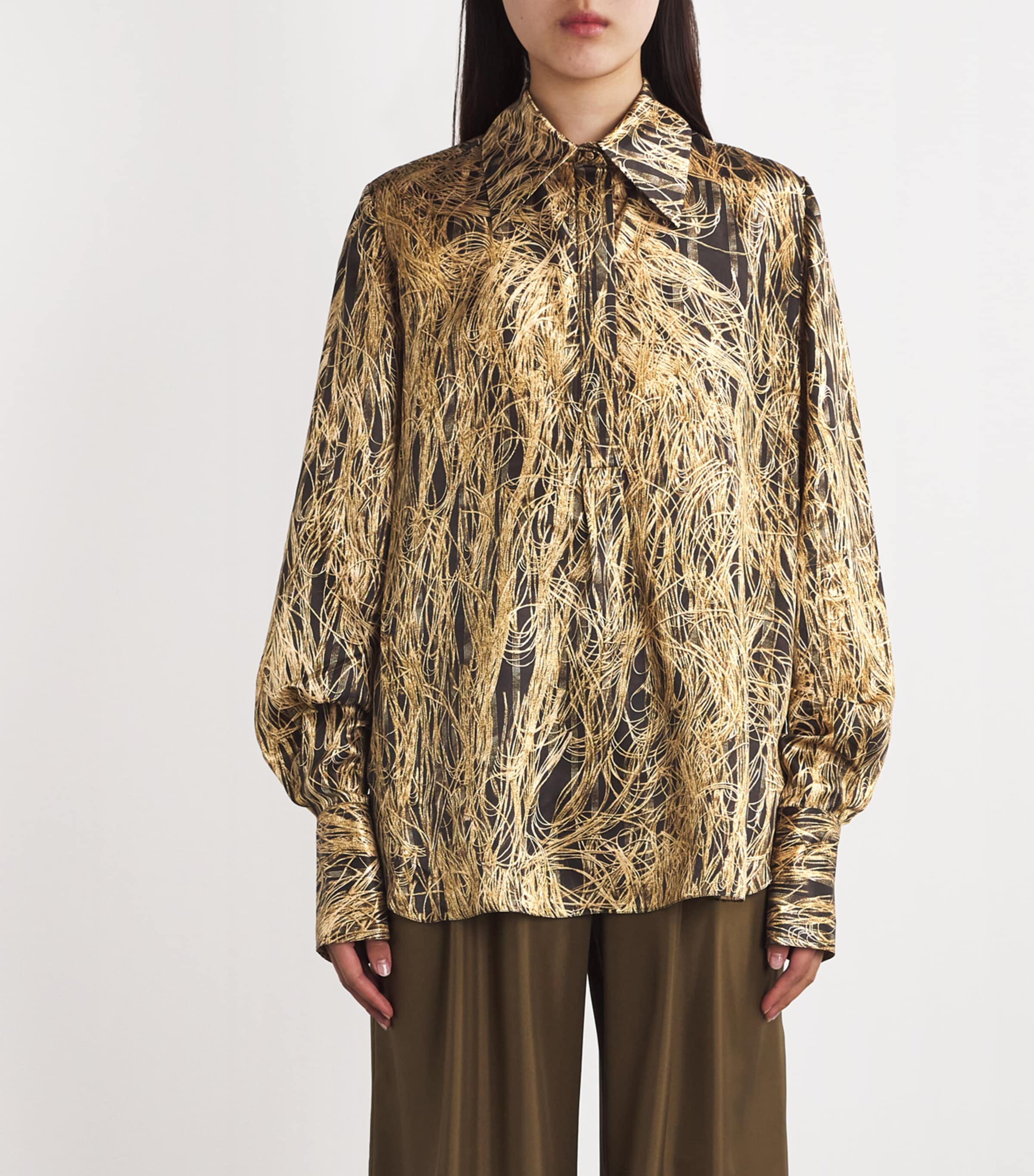 Roksanda Womens Silk Juniper Shirt Feather Scan Gold Image 3