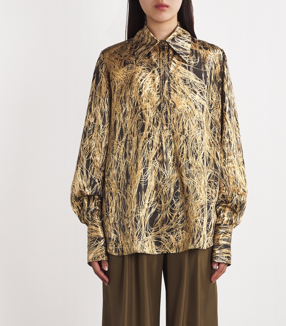 Roksanda Womens Silk Juniper Shirt Feather Scan Gold Image 3