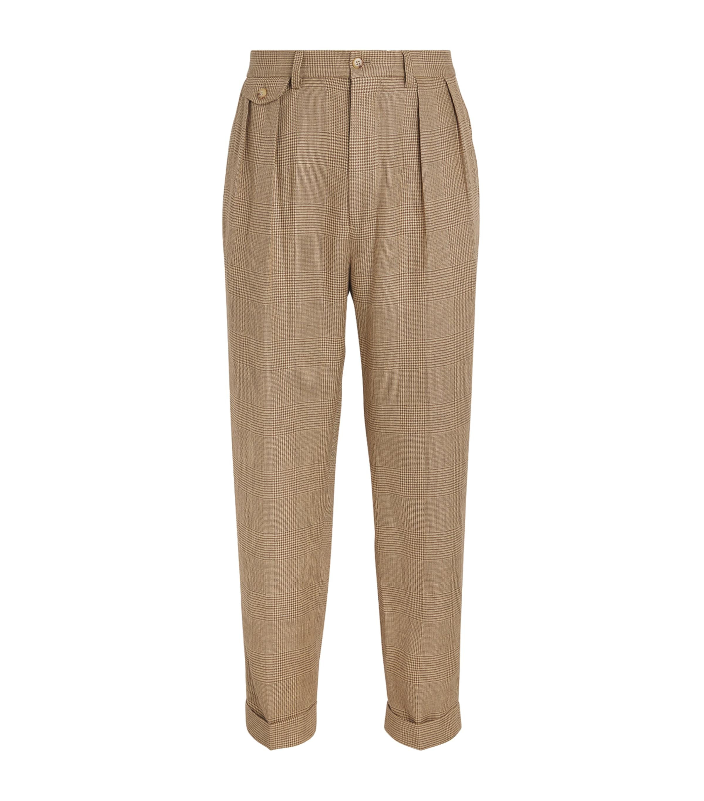 Polo Ralph Lauren Linen-blend Glen Plaid Whitman Trousers In Brown