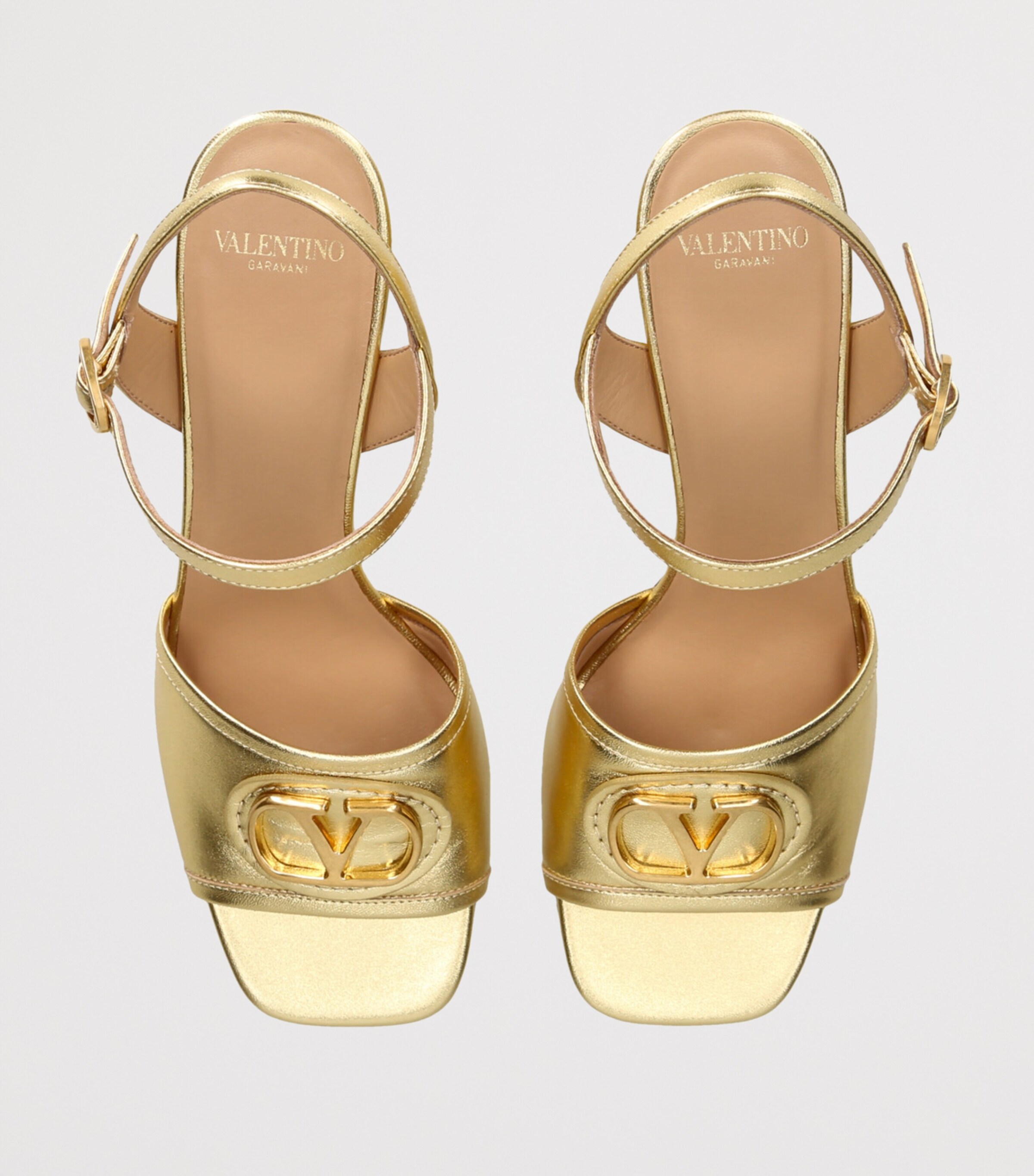 Valentino Garavani Gold Leather VLogo Signature Heeled Sandals 75