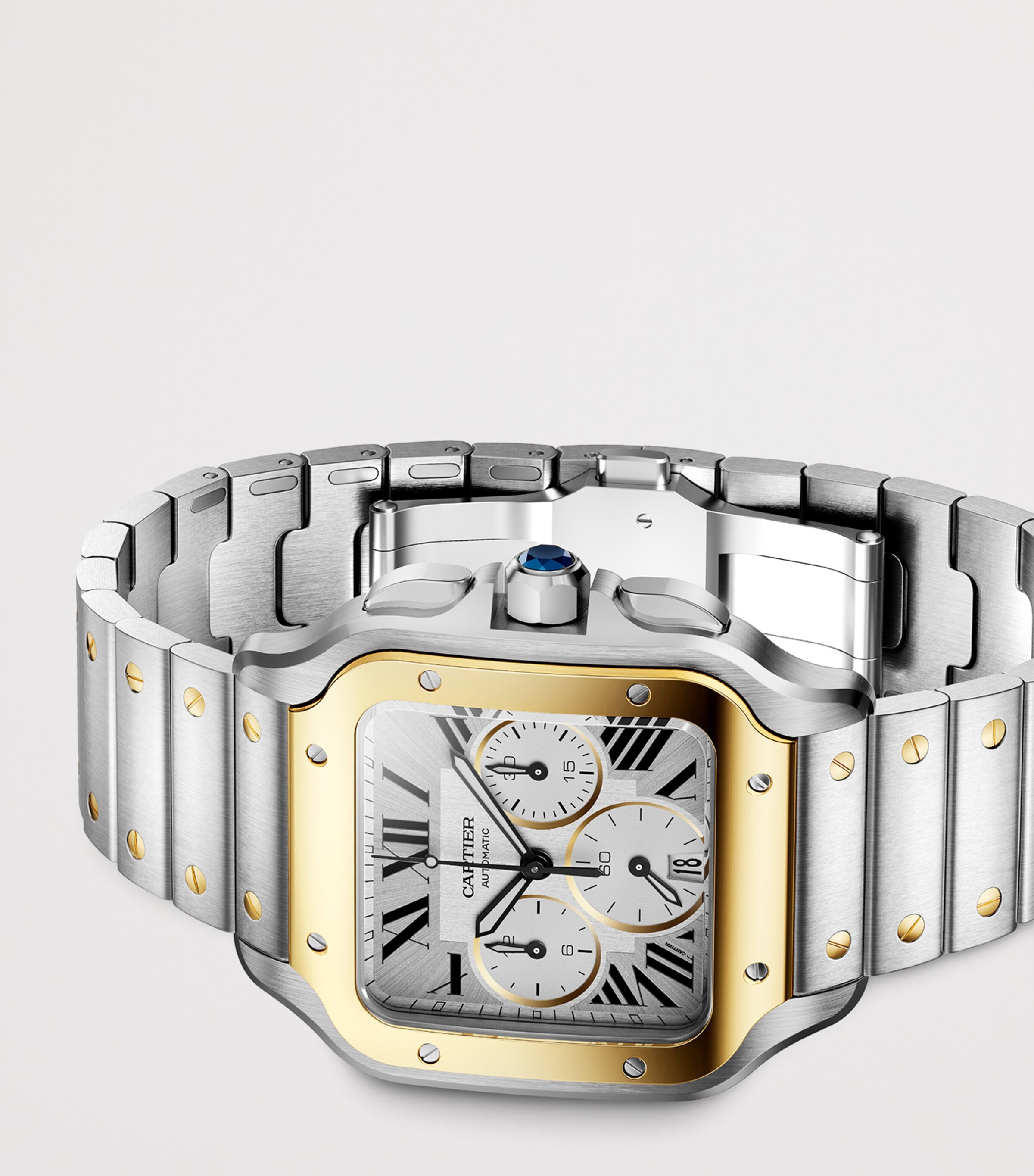 Cartier Large Stainless Steel and Yellow Gold Santos de Cartier Chronograph Watch 39.8mm Steel + Yellow Gold Image 4