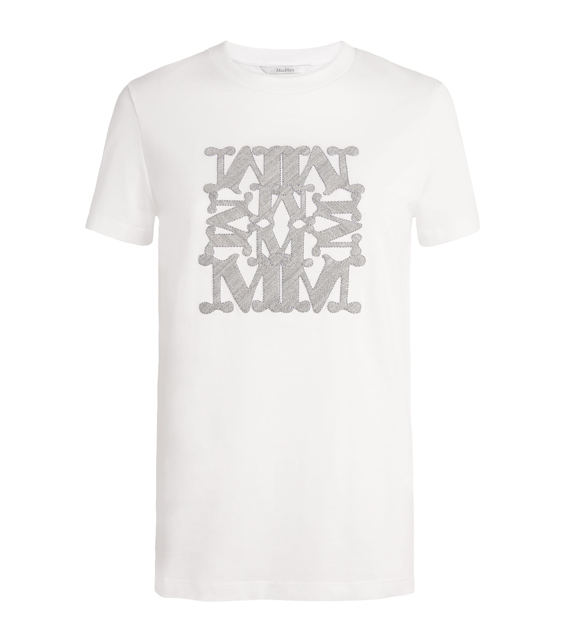 Max Mara Crew Neck Graphic Print Top In White