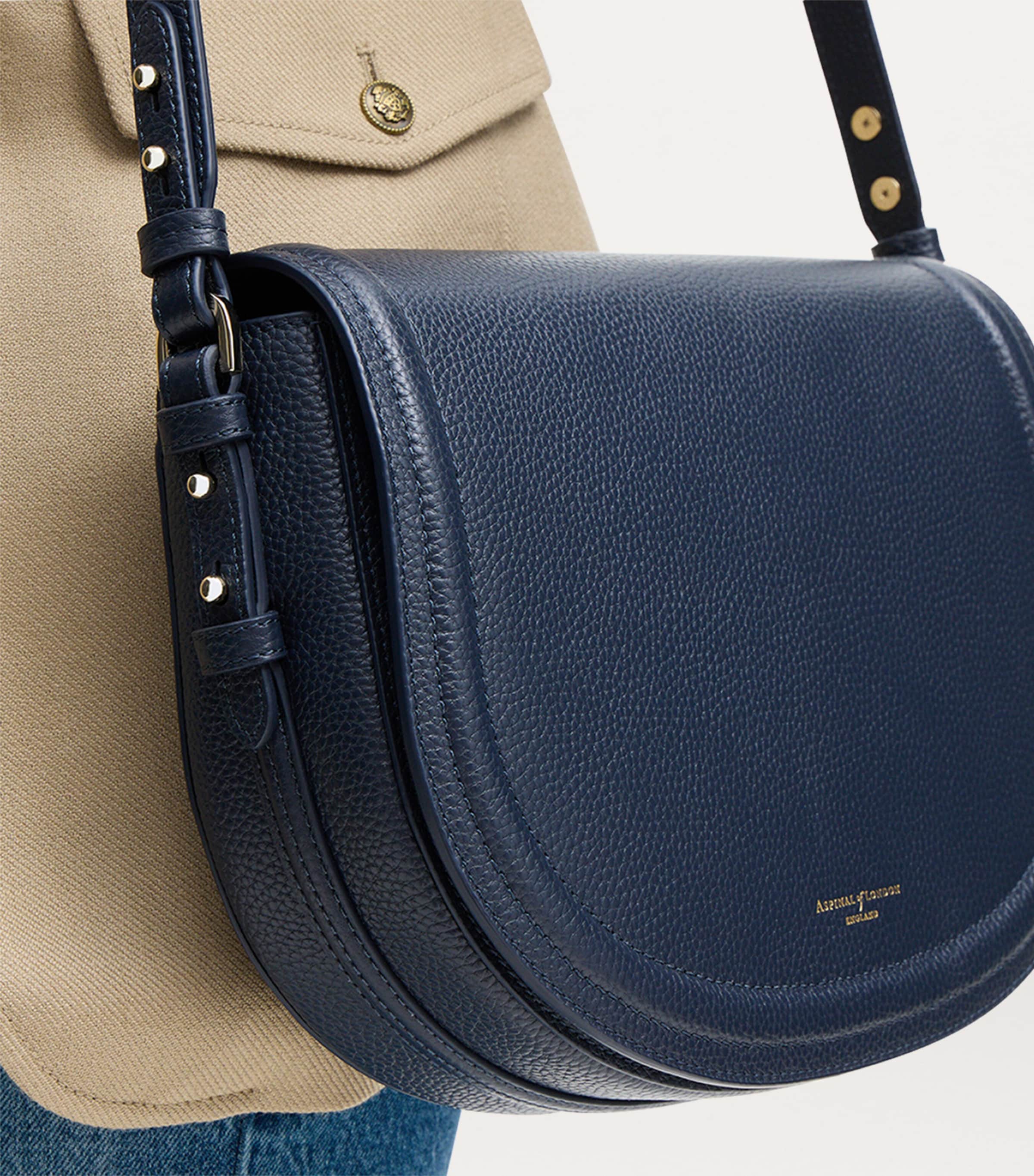 Aspinal Of London Leather Stella Cross-Body Satchel Navy Image 6