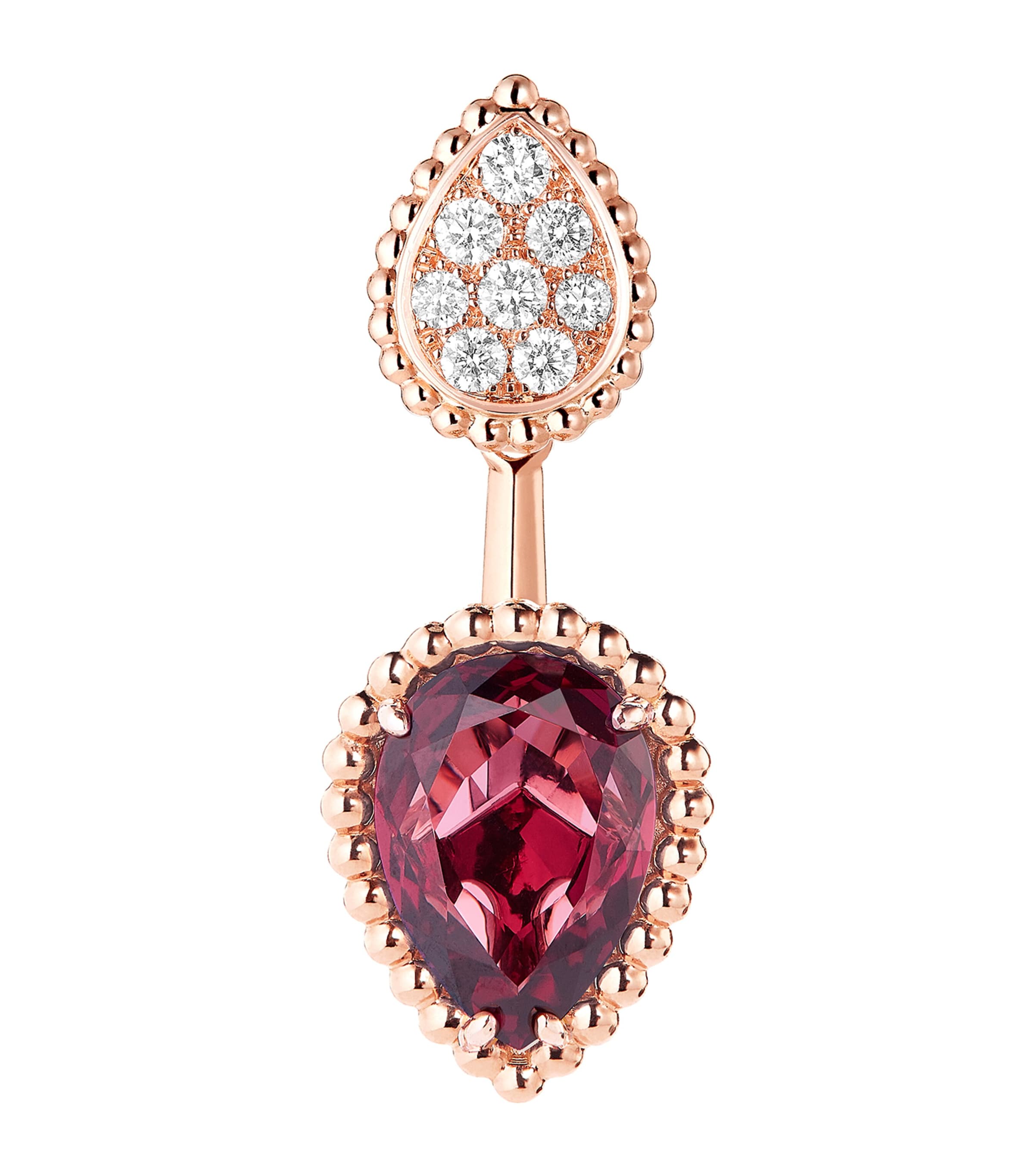 Boucheron Serpent Bohème 18ct Rose-gold, 0.17ct Diamond And 2.20ct Rhodolite Garnet Single Earring In Red