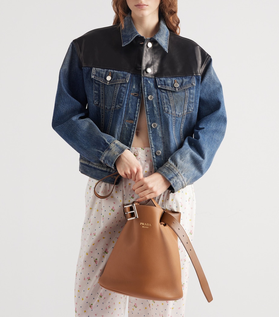 Leather-Trim Denim Jacket F0008 Image 3