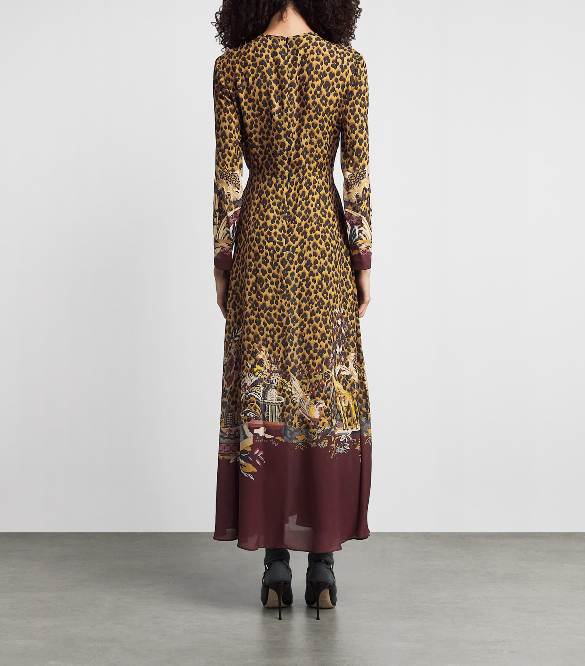 Etro Womens Long-Sleeve Leopard Maxi Dress Burgundy Image 4