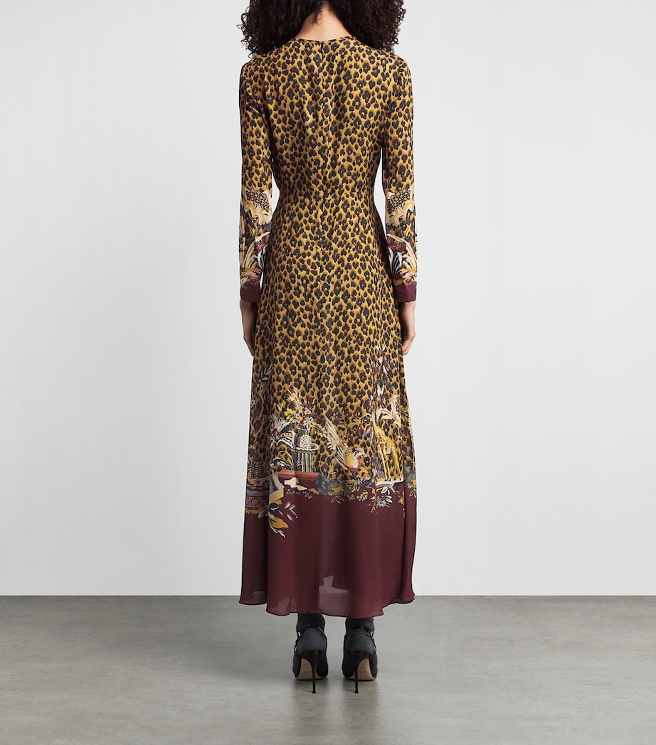 Etro Womens Long-Sleeve Leopard Maxi Dress Burgundy Image 4