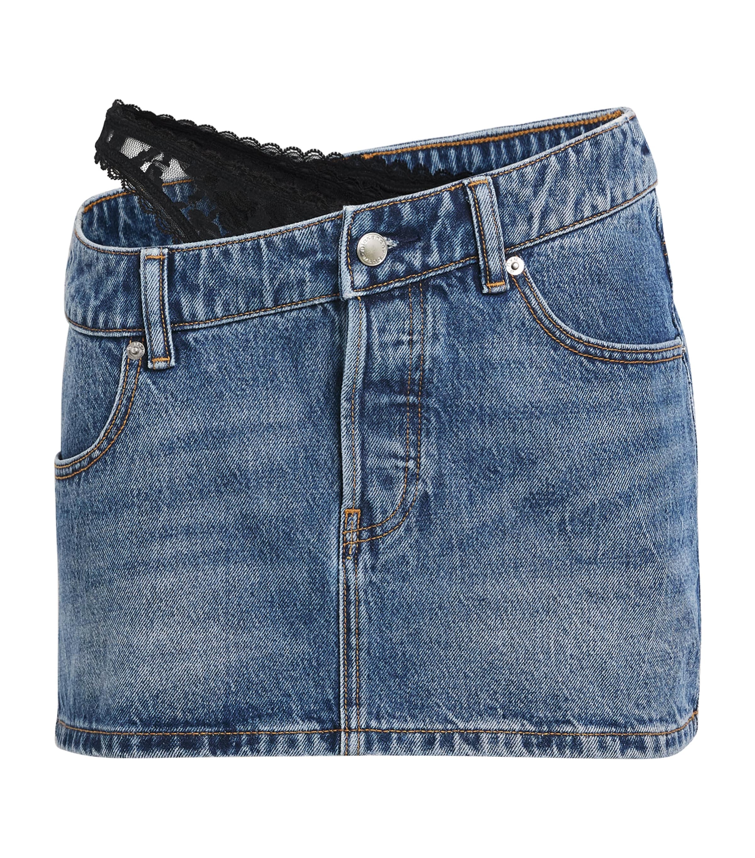 【in a row】Dart Denim Mini Skirt Alexander Wang Denim Asymmetric Thong Mini Skirt | Harrods UK