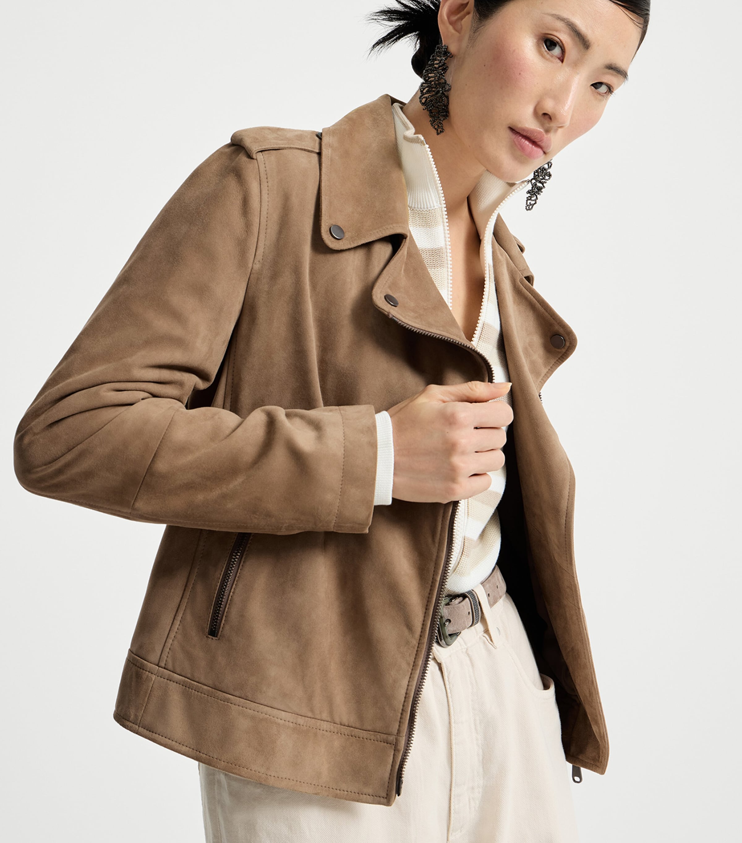 Brunello Cucinelli Womens Suede Biker Jacket Image 4