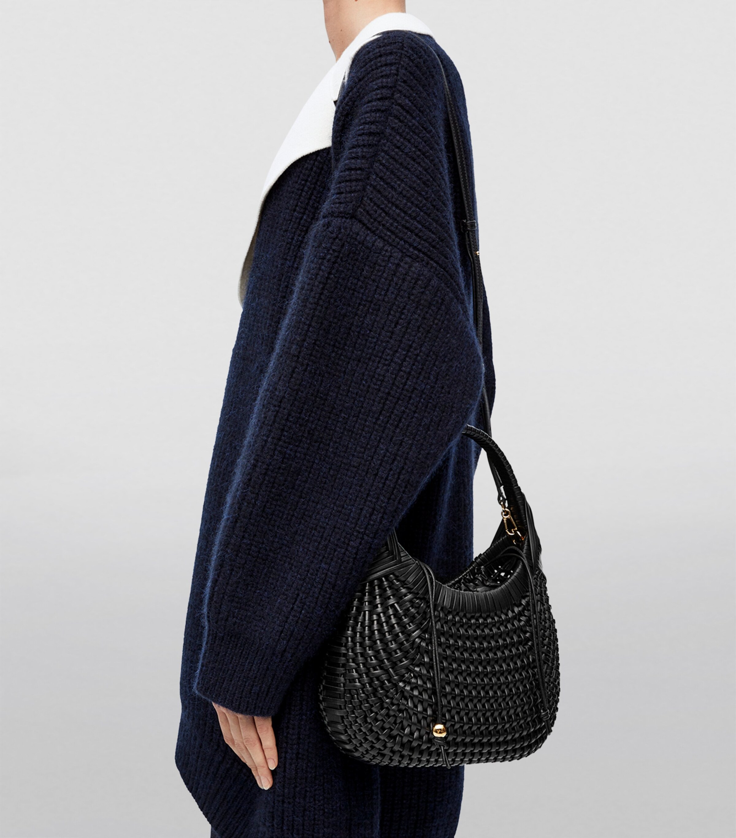 Leather Diamond Top-Handle Bag BLACK Image 9