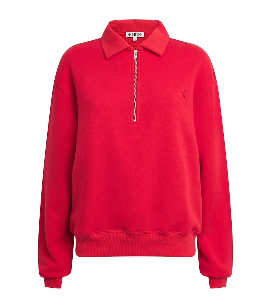 ÉTERNE Womens French Terry Polo Sweatshirt Rou Rouge Image 1