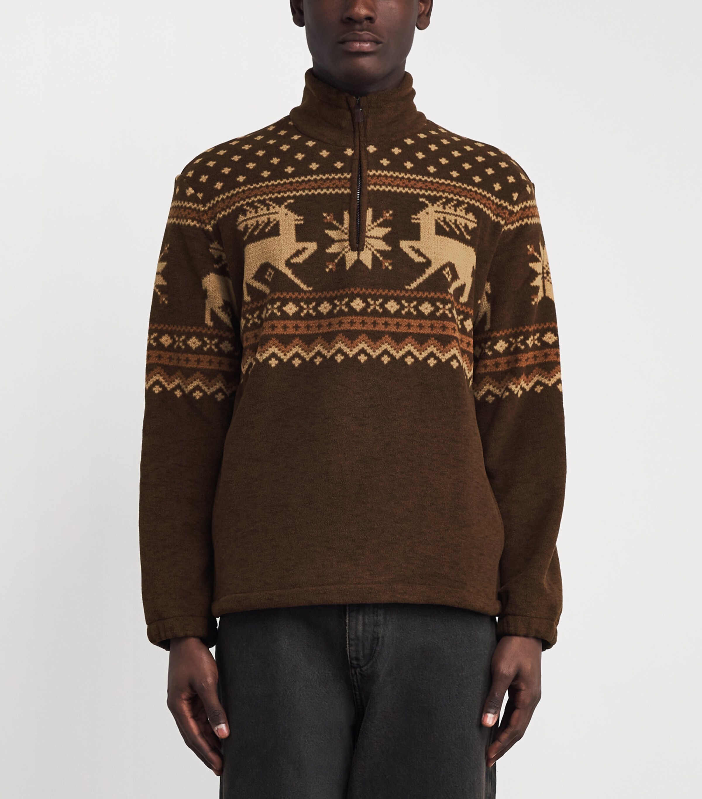 Polo Ralph Lauren Mens Fleece Fair Isle Quarter-Zip Sweatshirt Brown Image 3