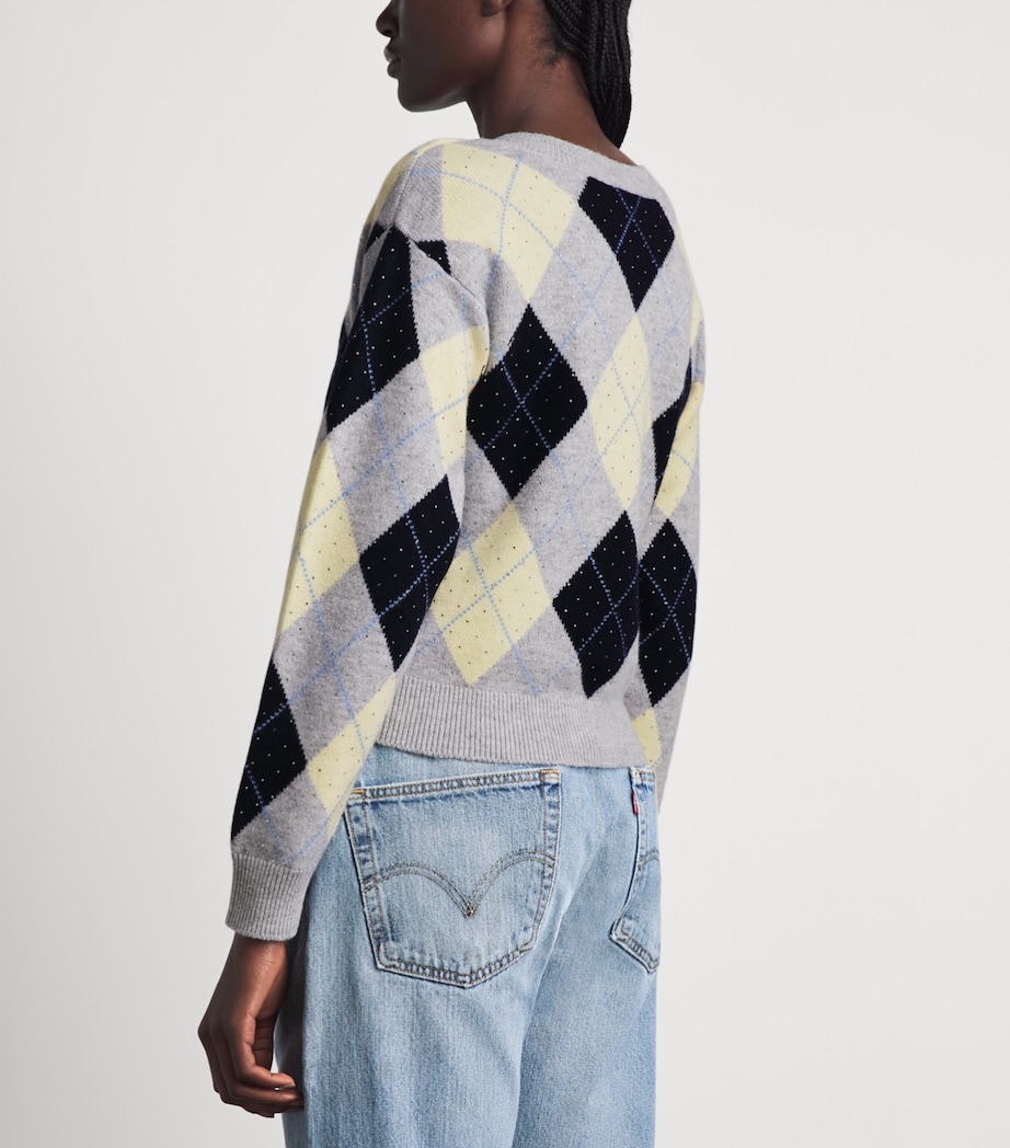 Sandro Paris Womens Wool Embellished Argyle Sweater Grey / Yellow Image 5