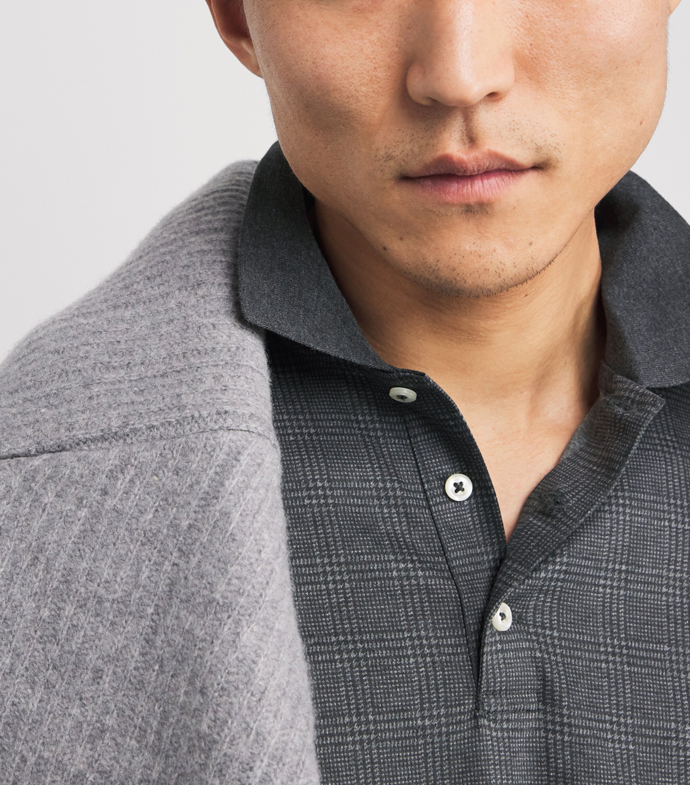 Cotton Glen Plaid Polo Shirt GREY Image 6