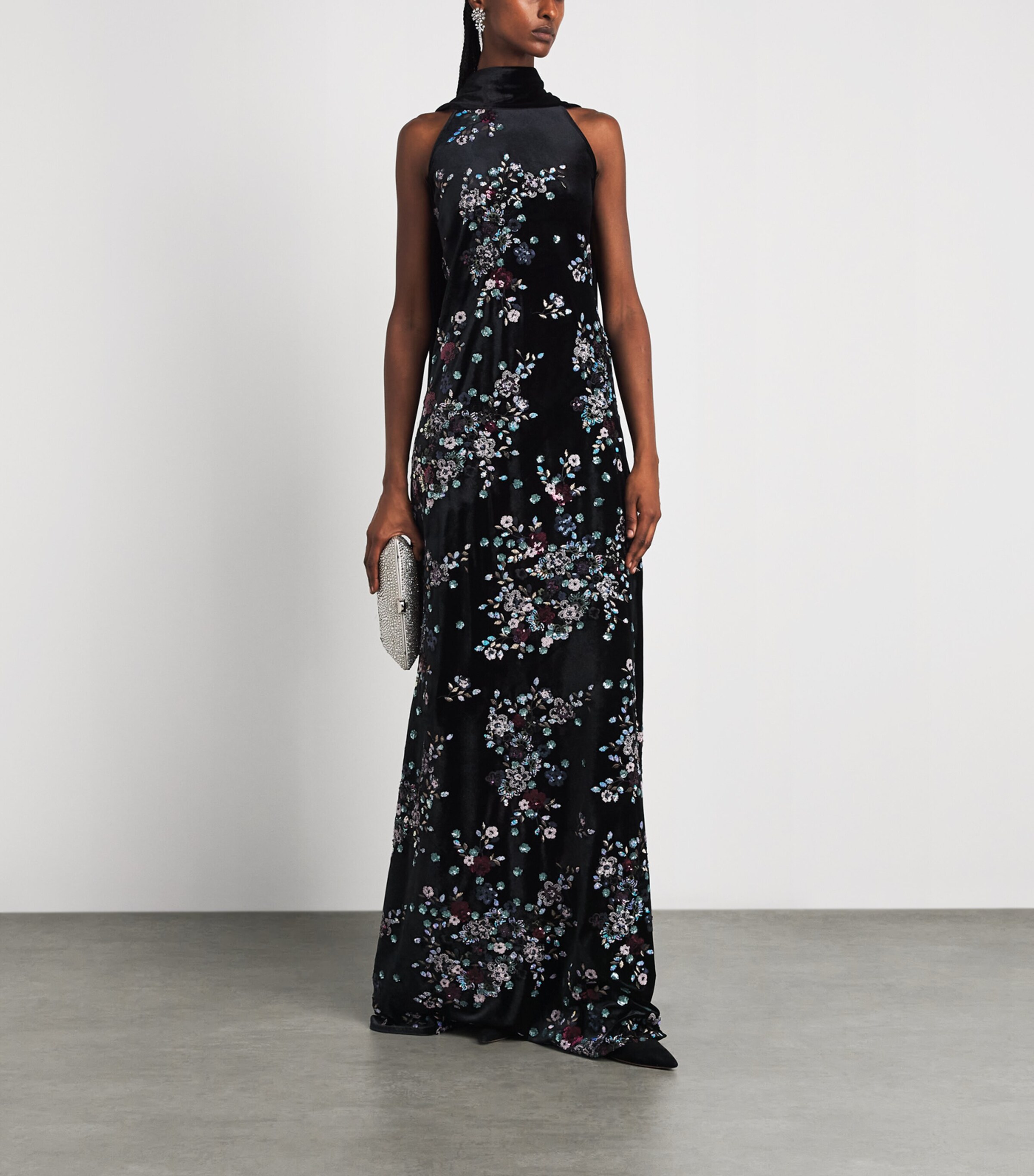Talbot Runhof Womens Velvet Floral Sequin Gown Black Image 2