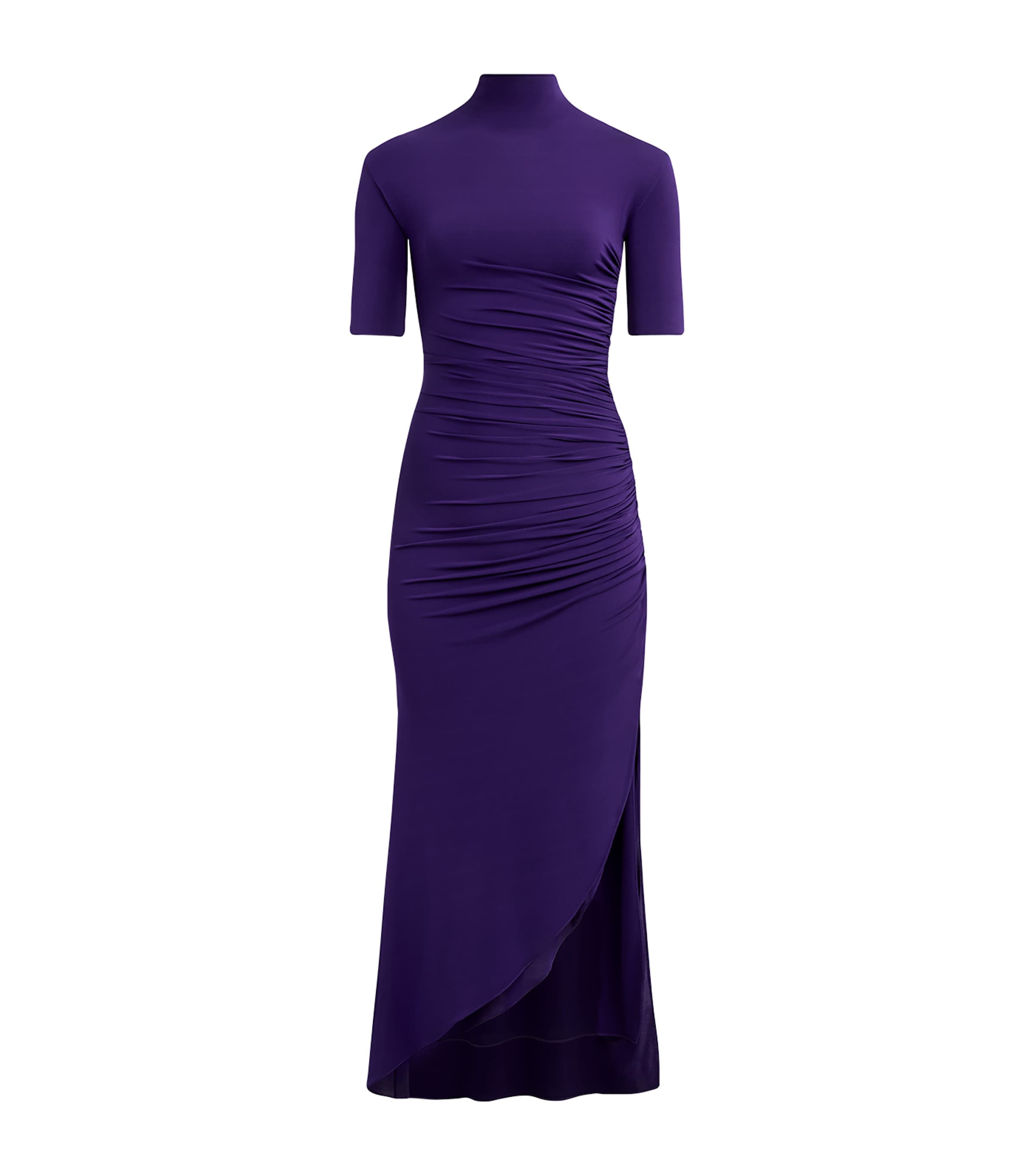 Shop Alaïa Ruched Midi Dress In Purple