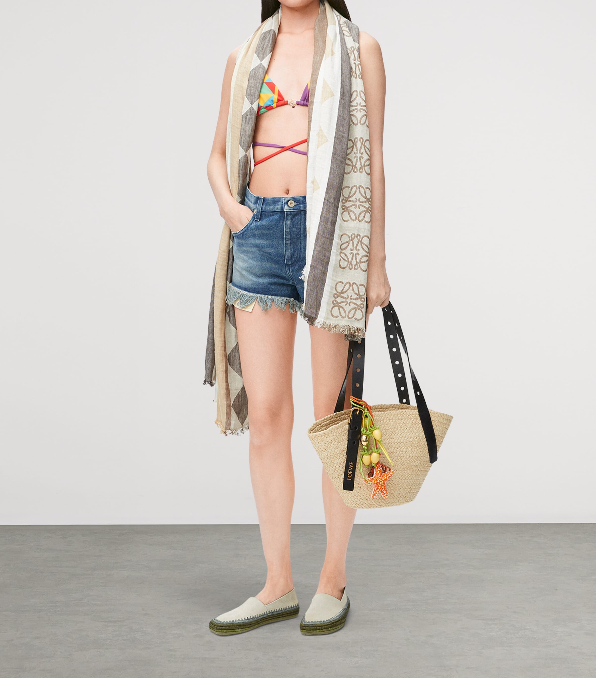 LOEWE x Paula's Ibiza Linen-Cotton Scarf Light/dark Beige Image 2