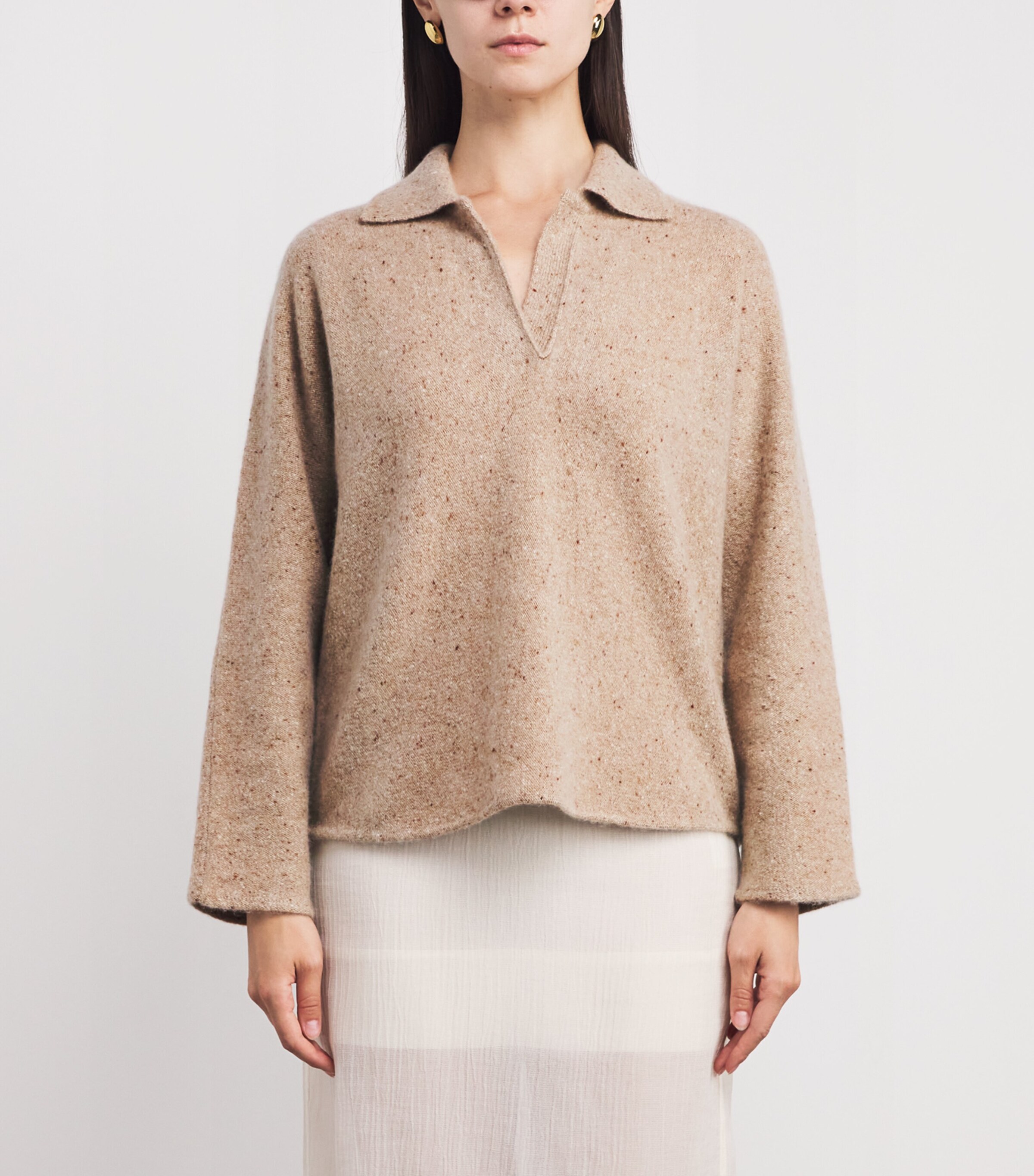 Vince Womens Donegal Dolman Polo Sweater H Oat Donegal Image 3