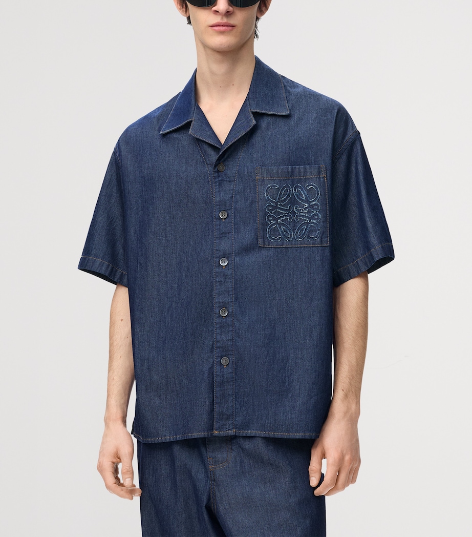 LOEWE Mens Chambray Short-Sleeve Shirt Denim Blue Image 3