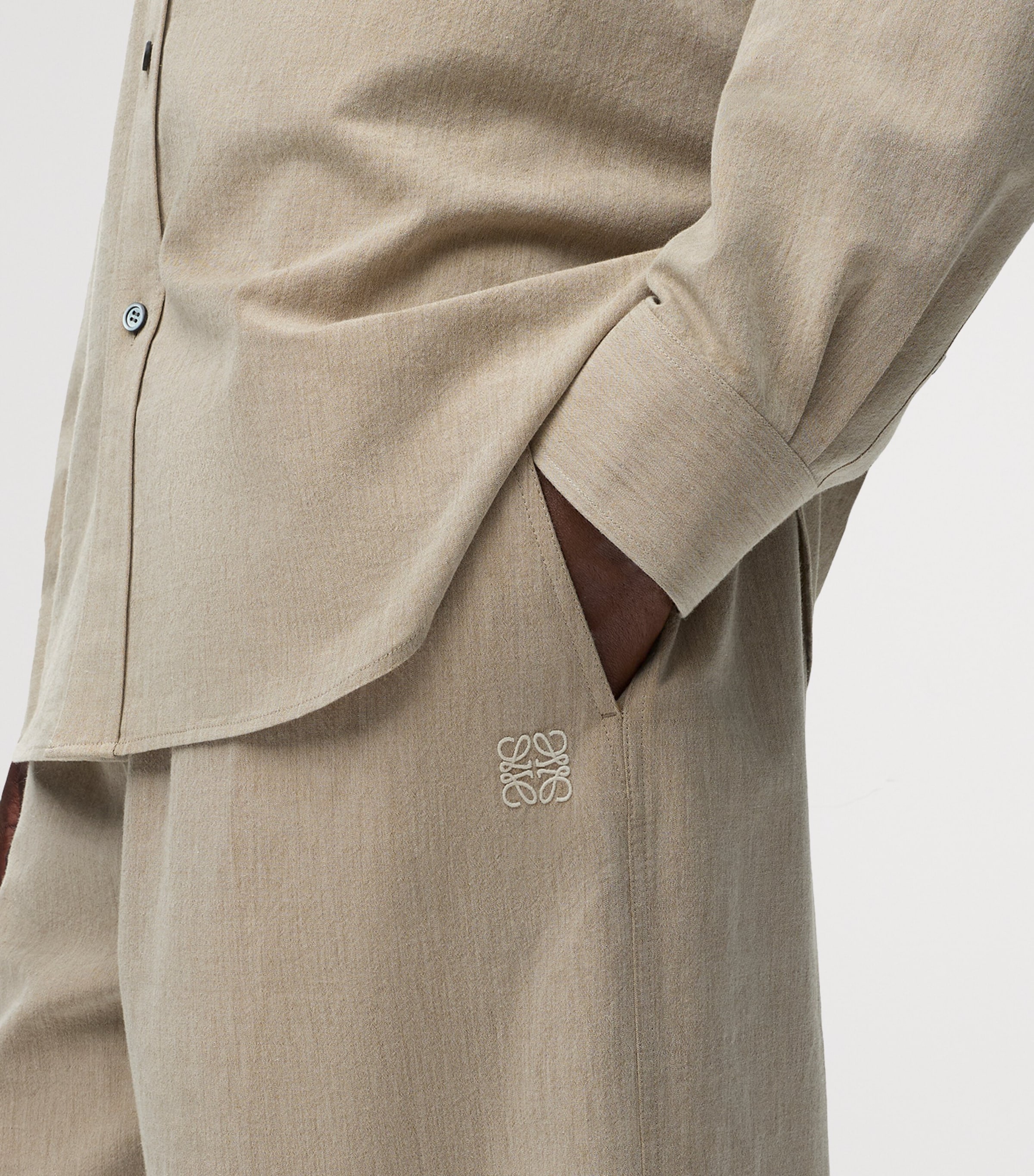 LOEWE Mens Wool-Cotton Drawstring Trousers Beige Image 5