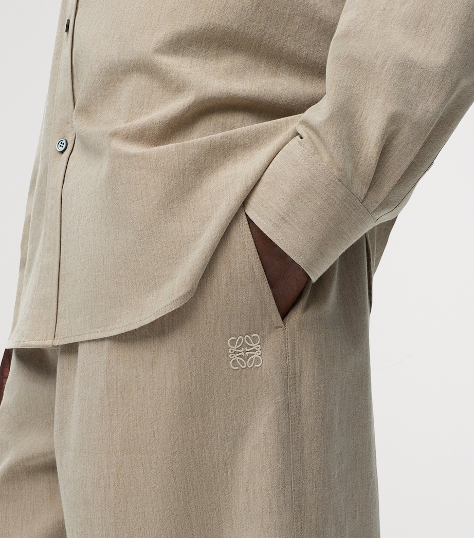 LOEWE Mens Wool-Cotton Drawstring Trousers Beige Image 5