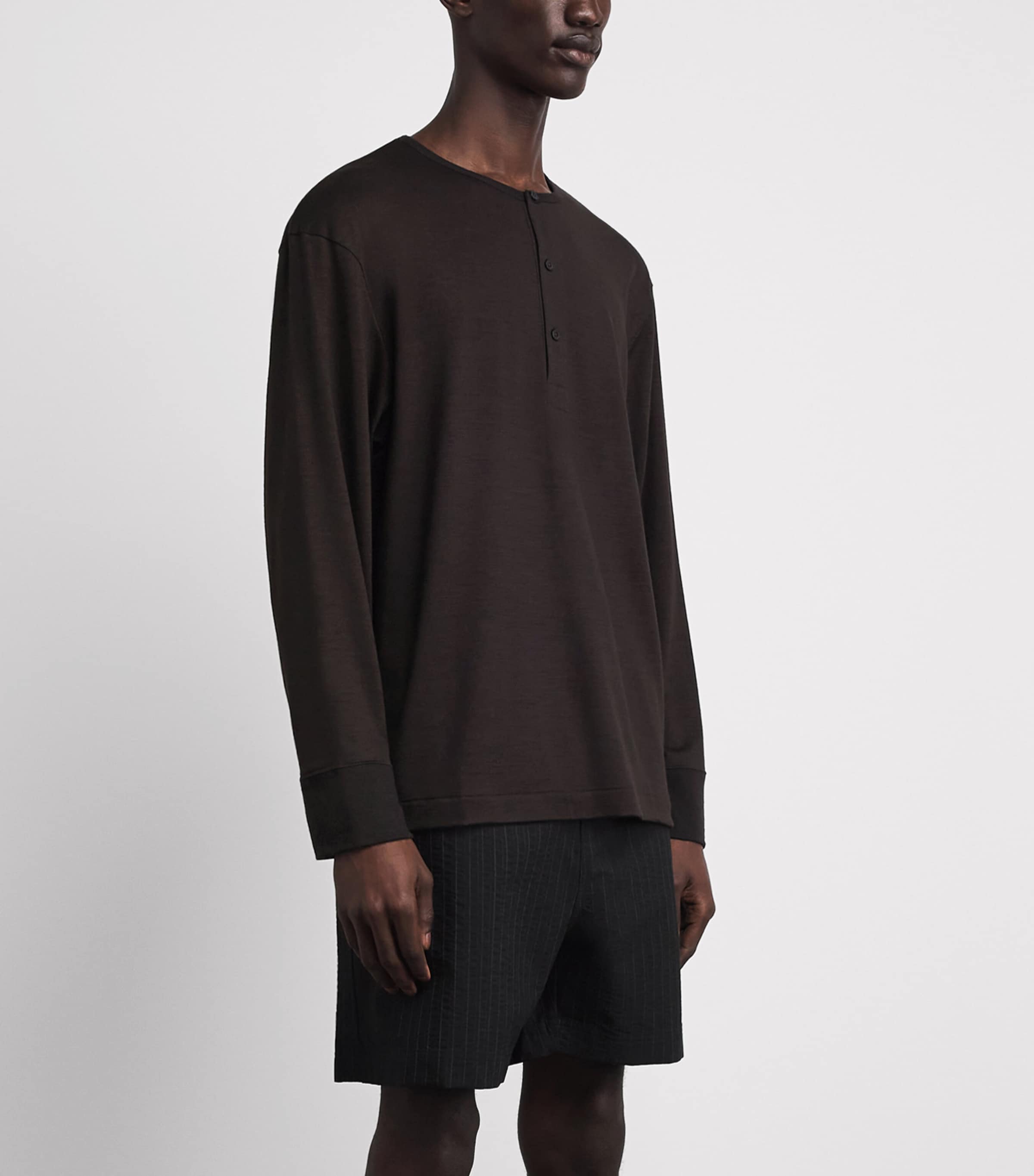 Studio Nicholson Mens Wool Henley T-Shirt Black Grape Image 4