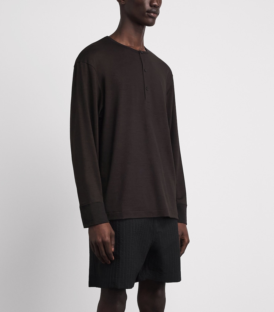 Studio Nicholson Mens Wool Henley T-Shirt Black Grape Image 4