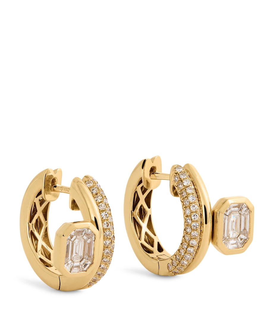 Yellow Gold and Diamond Floating Bezel Huggie Earrings YELLOW GOLD Image 1