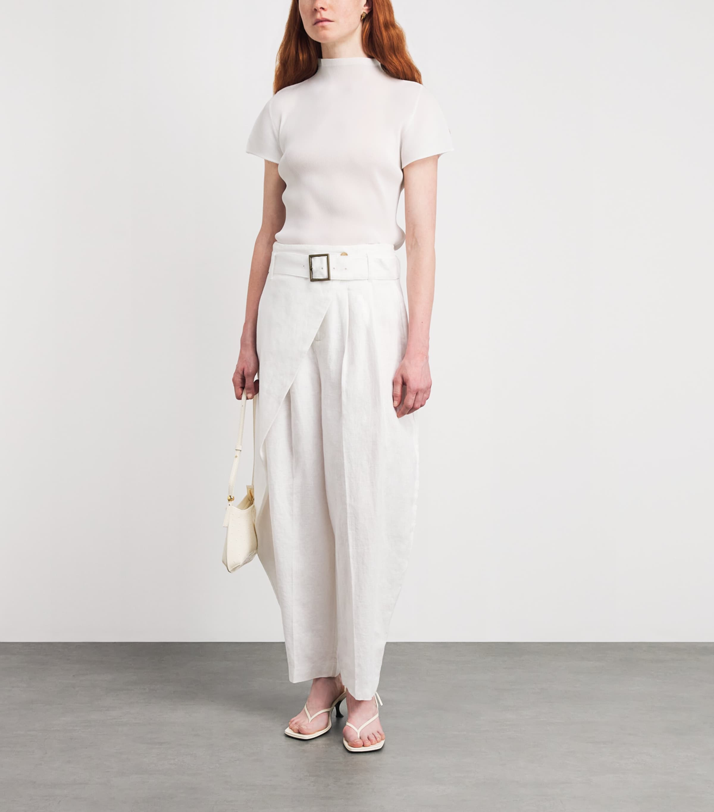 Pleats Please Issey Miyake White High-Neck Mist Basics T-Shirt
