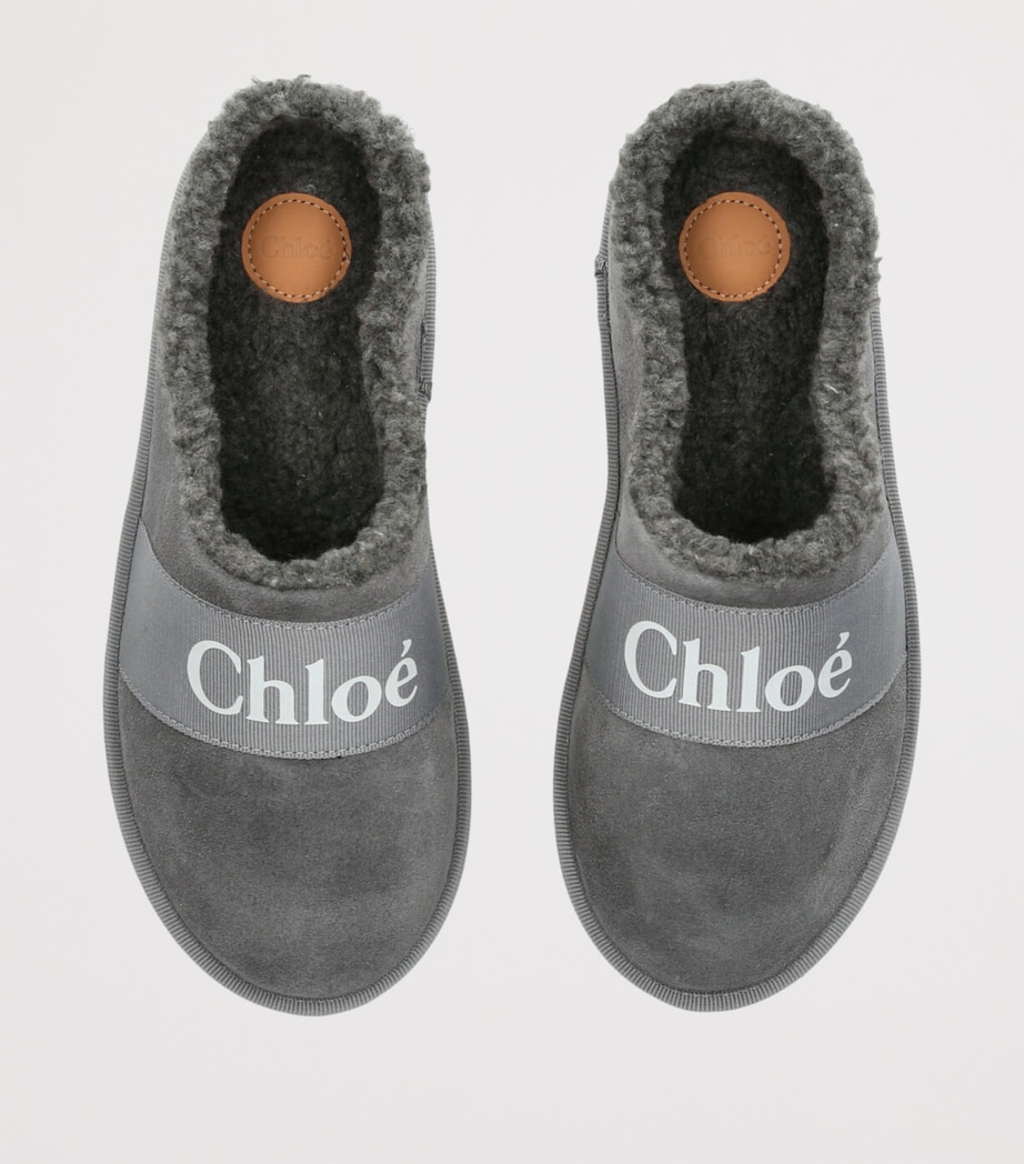Chloé Kids Suede Shearling-Lined Slipper Grey Image 4