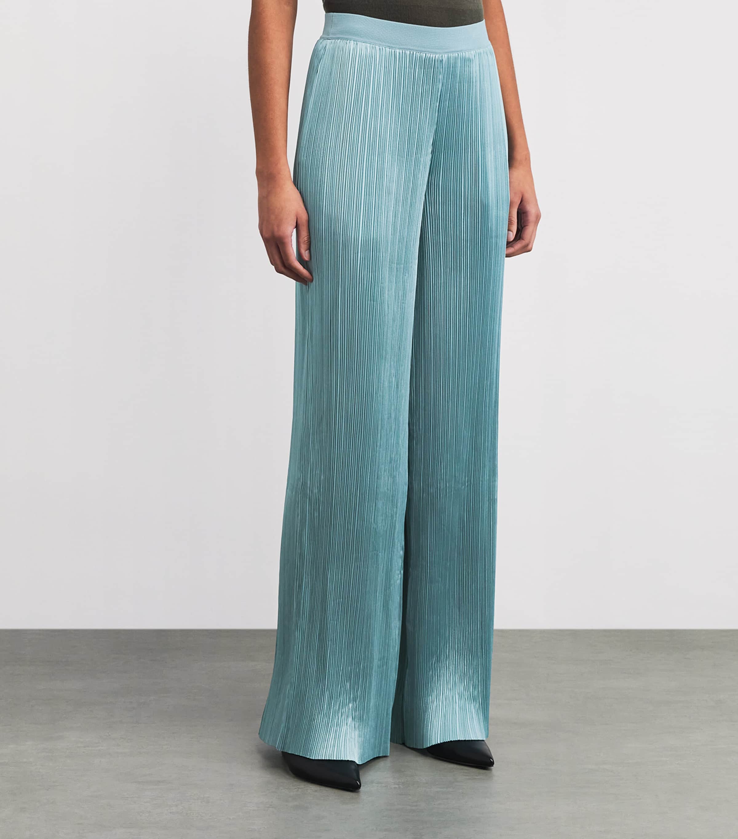 Joseph Womens Satin Amber Wide-Leg Trousers Chambray Image 4