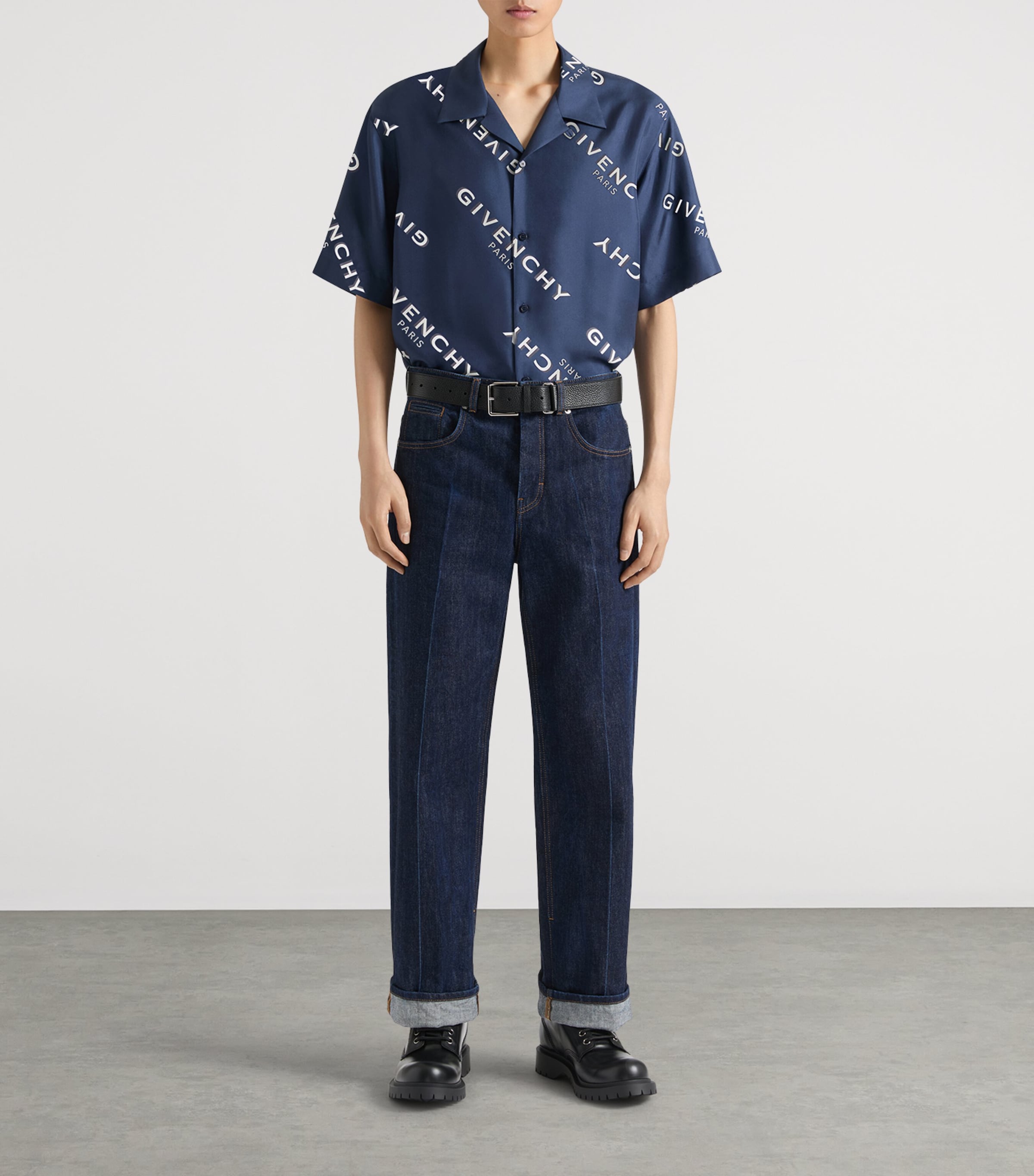 Givenchy Mens Silk Bowling Shirt Navy Image 2