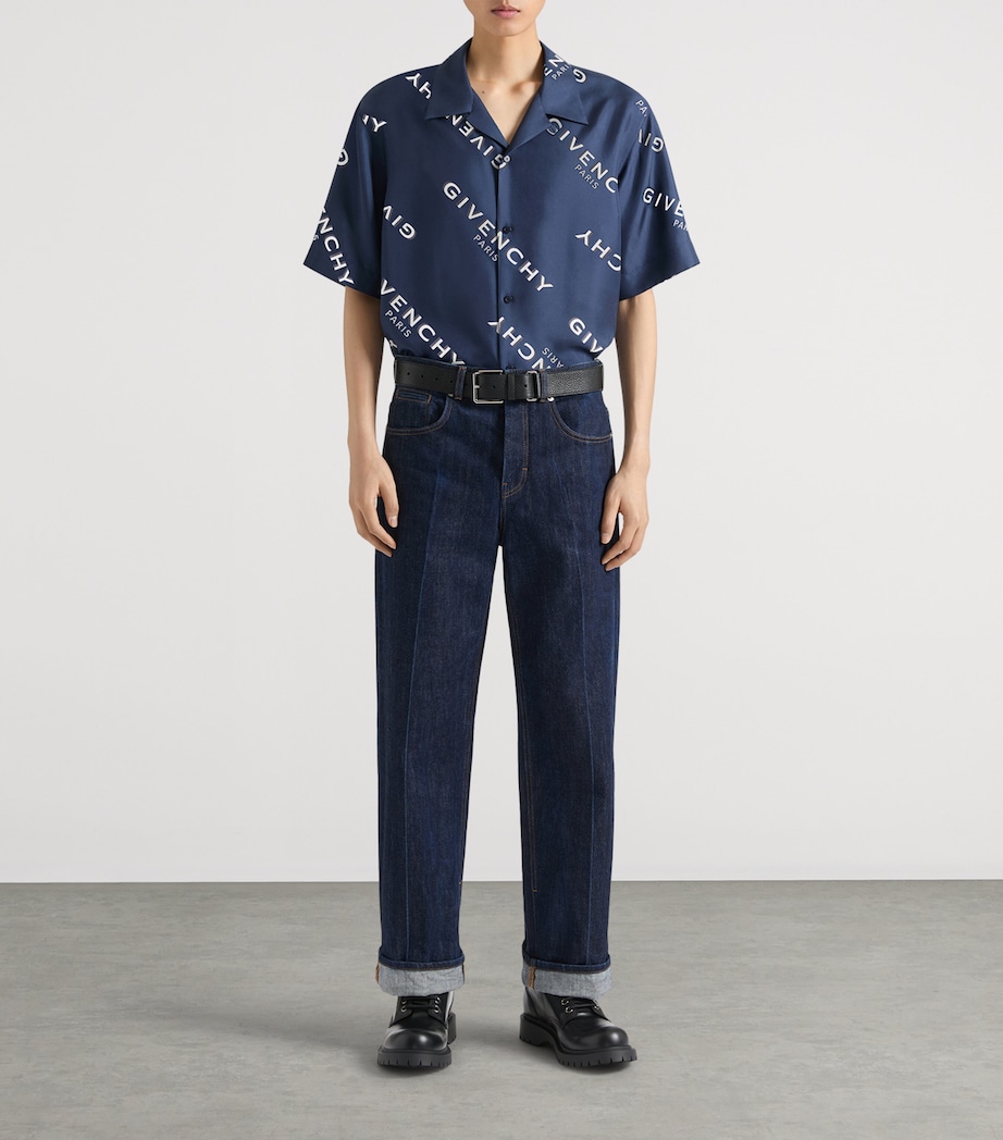 Givenchy Mens Silk Bowling Shirt Navy Image 2