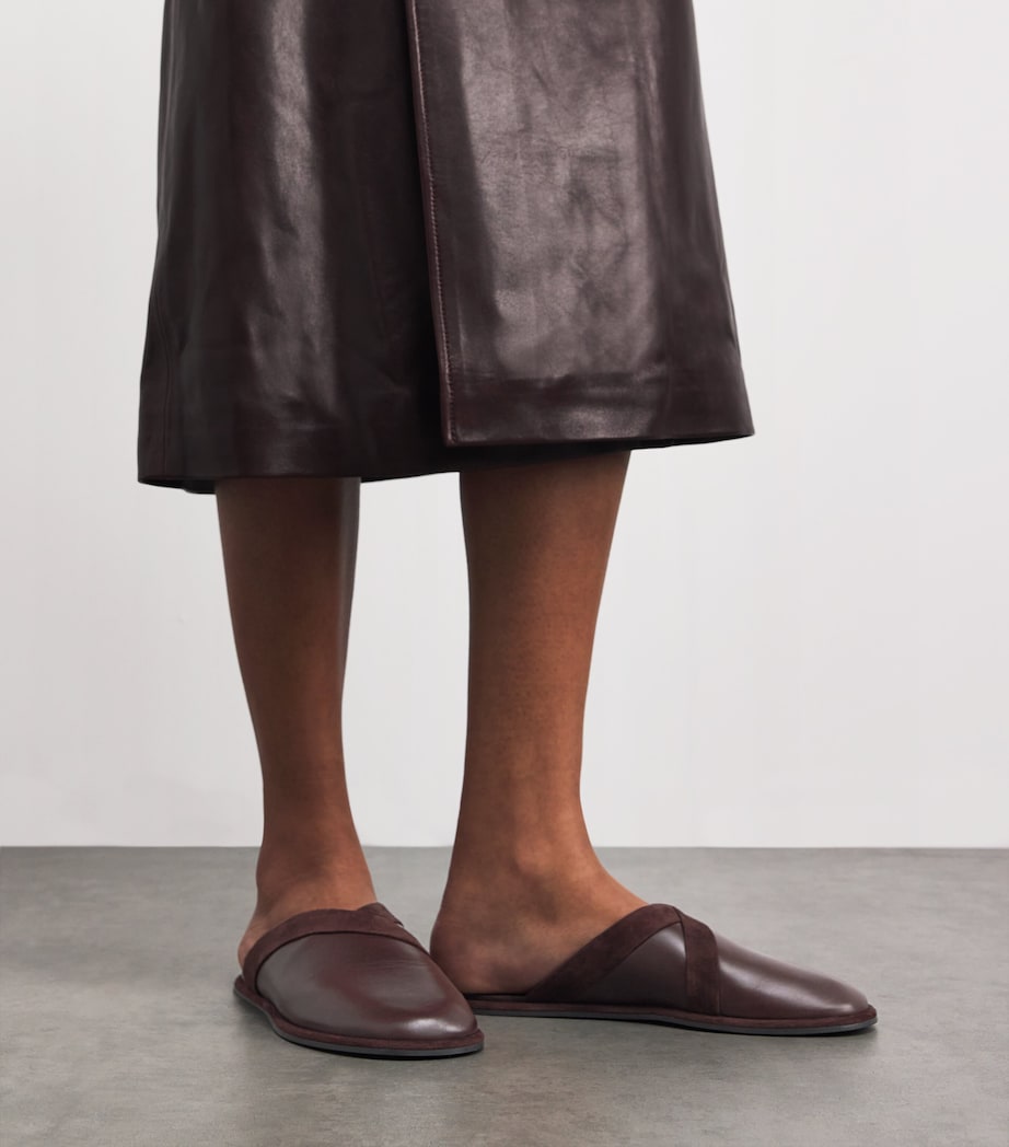 Leather Atik Slides DARK BROWN Image 2