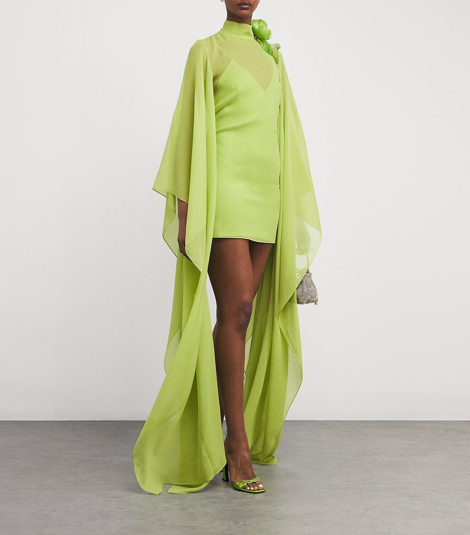 Silk Feather-Trim Lanzarote Garden Kaftan APPLE Image 2