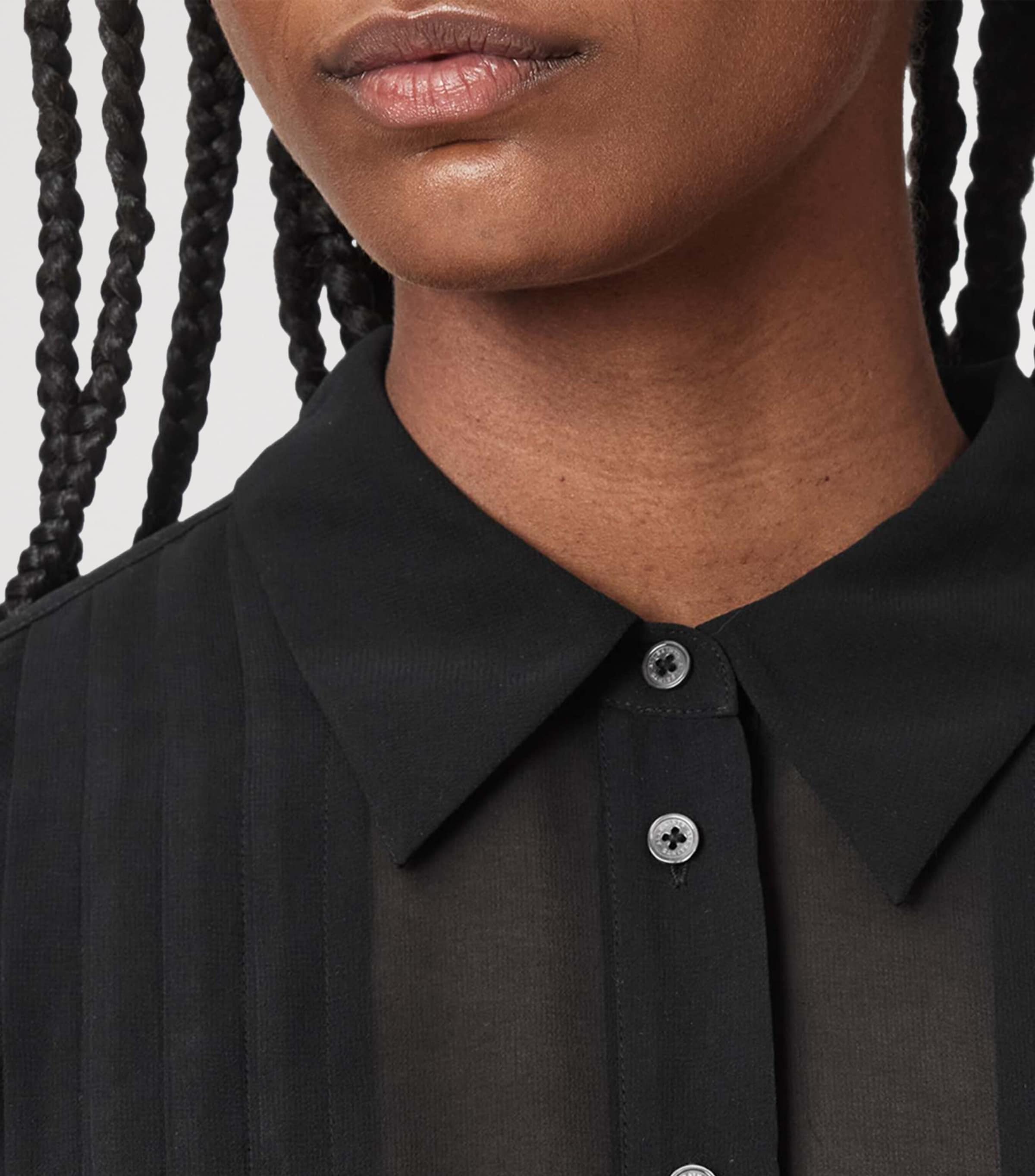 AllSaints Womens Chiffon Frill-Trim Minna Shirt Black Image 6