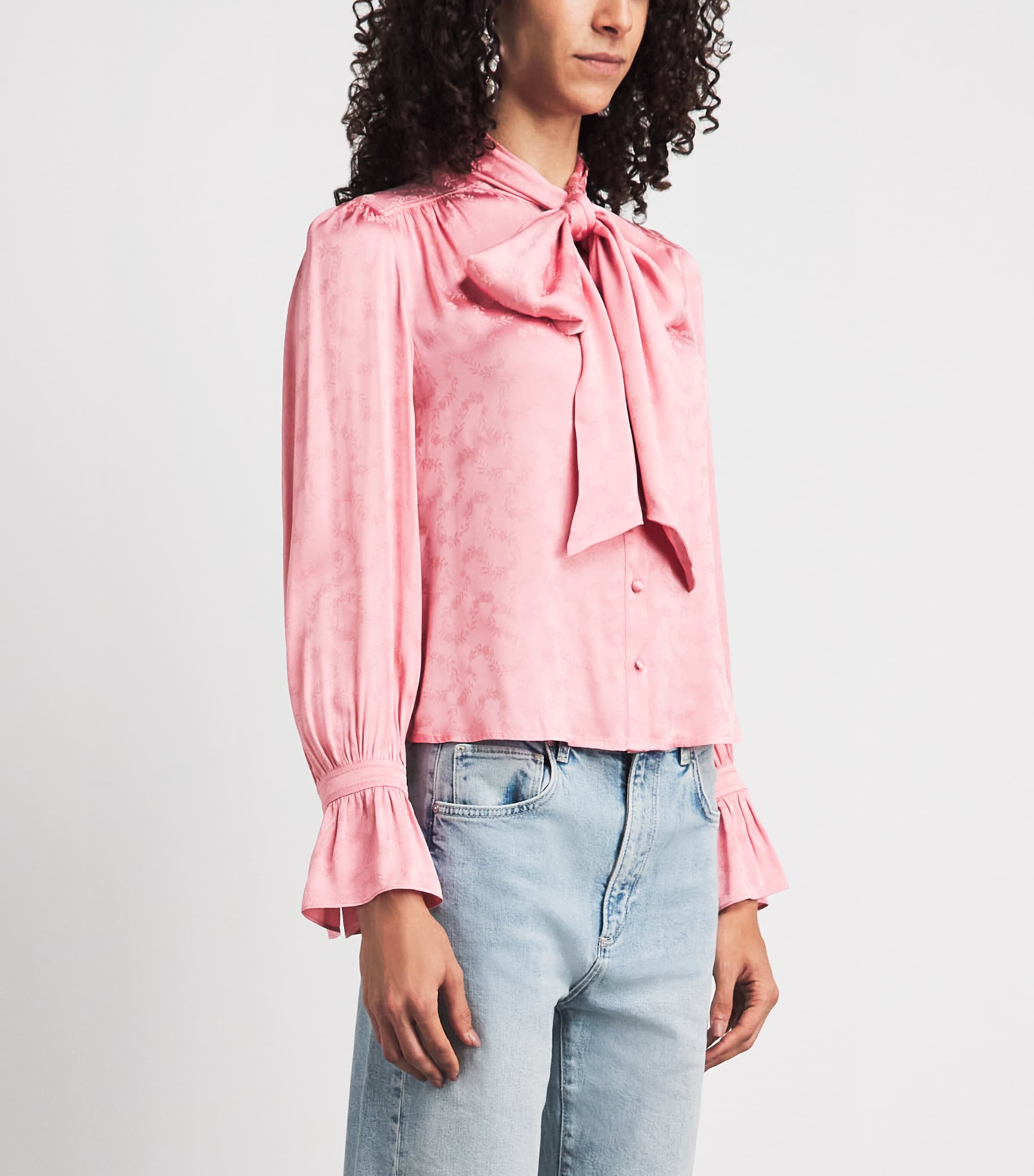 Rixo Womens Satin Floral Jacquard Evanora Blouse Flrl Trail Jcqrd Pnk Image 4