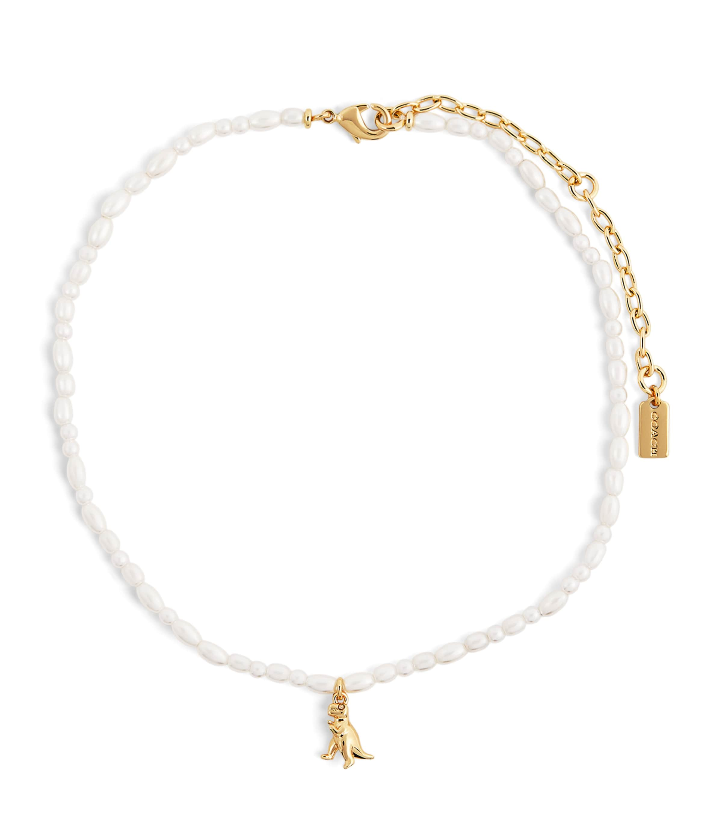 Coach Glass Pearl Rexy Choker Necklace In Gold