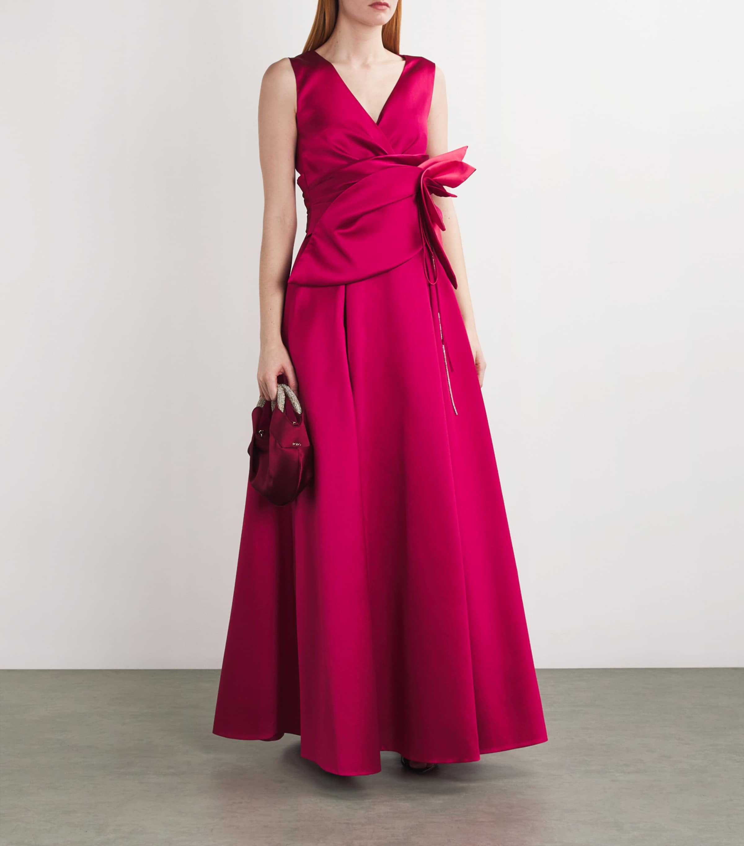Talbot Runhof Womens Floral Tie-Waist Gown Begonia Image 2