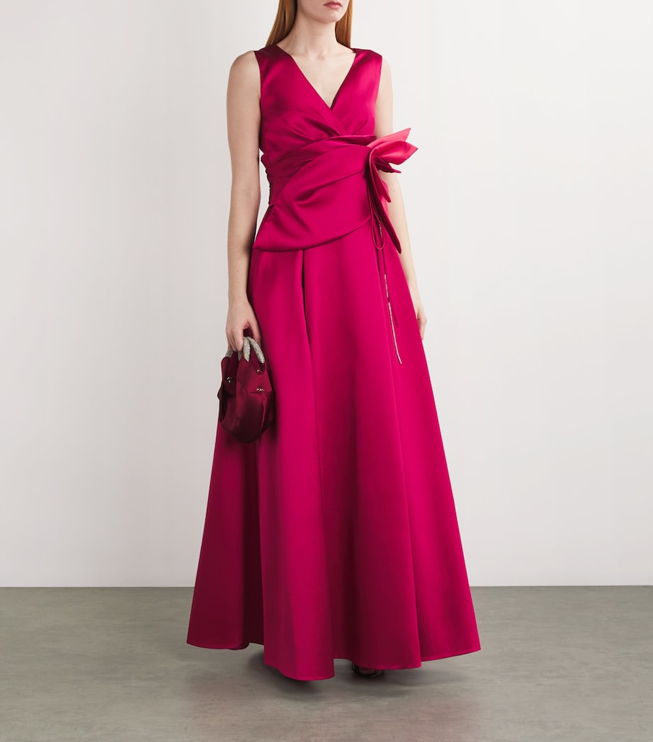Talbot Runhof Womens Floral Tie-Waist Gown Begonia Image 2
