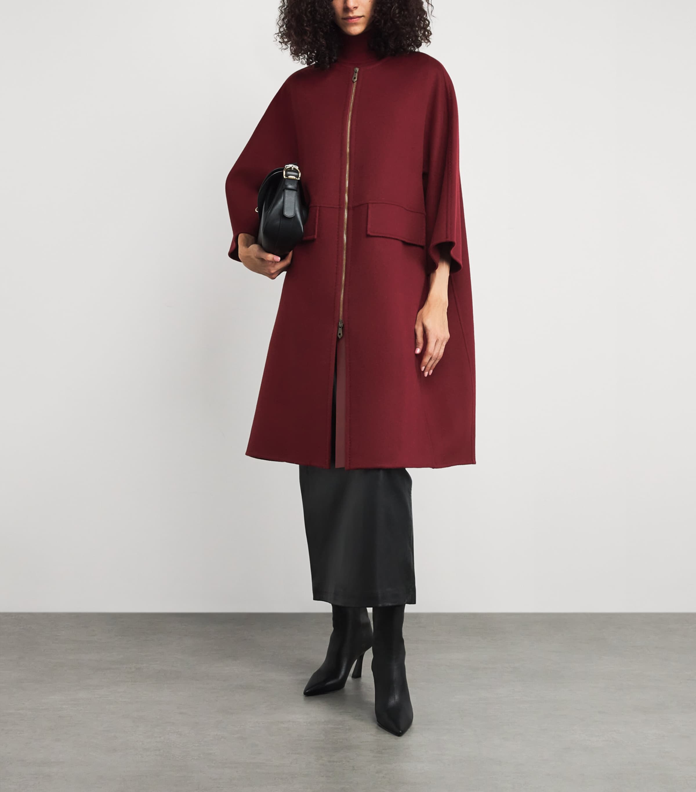 Cashmere Cape Coat DARK RED Image 2