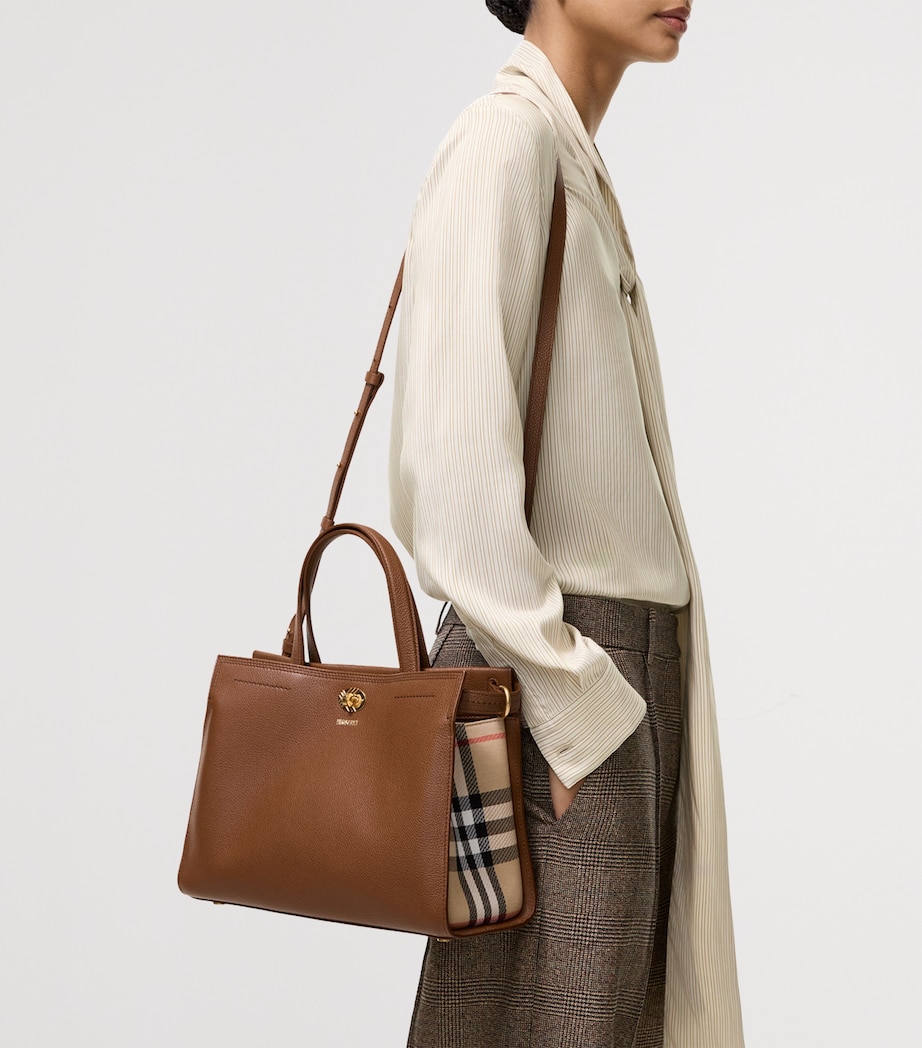 Burberry Womens Small Leather Cotswolds Check Tote Bag Hazel Image 2