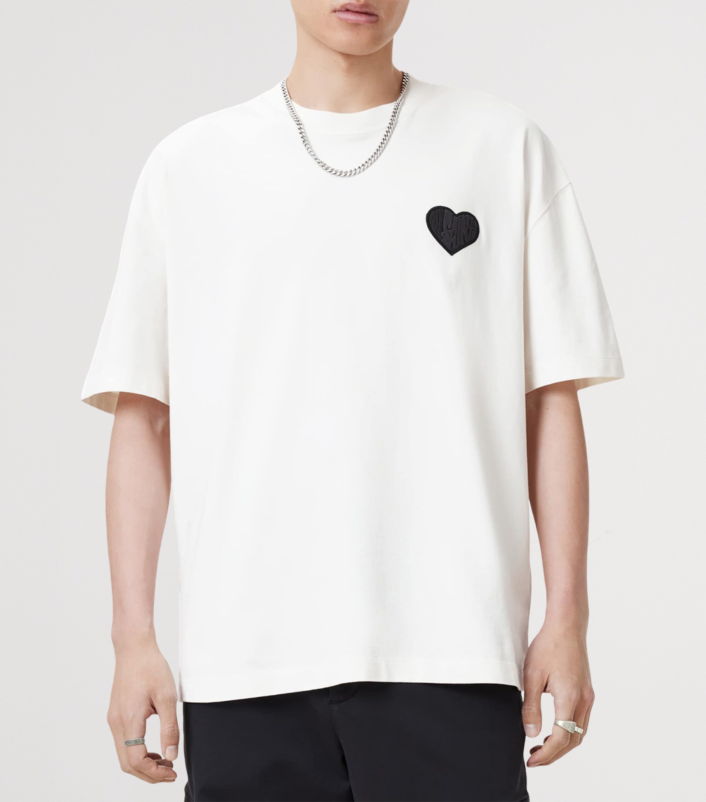 AllSaints Mens Organic Cotton Lover T-Shirt Ashen White Image 3