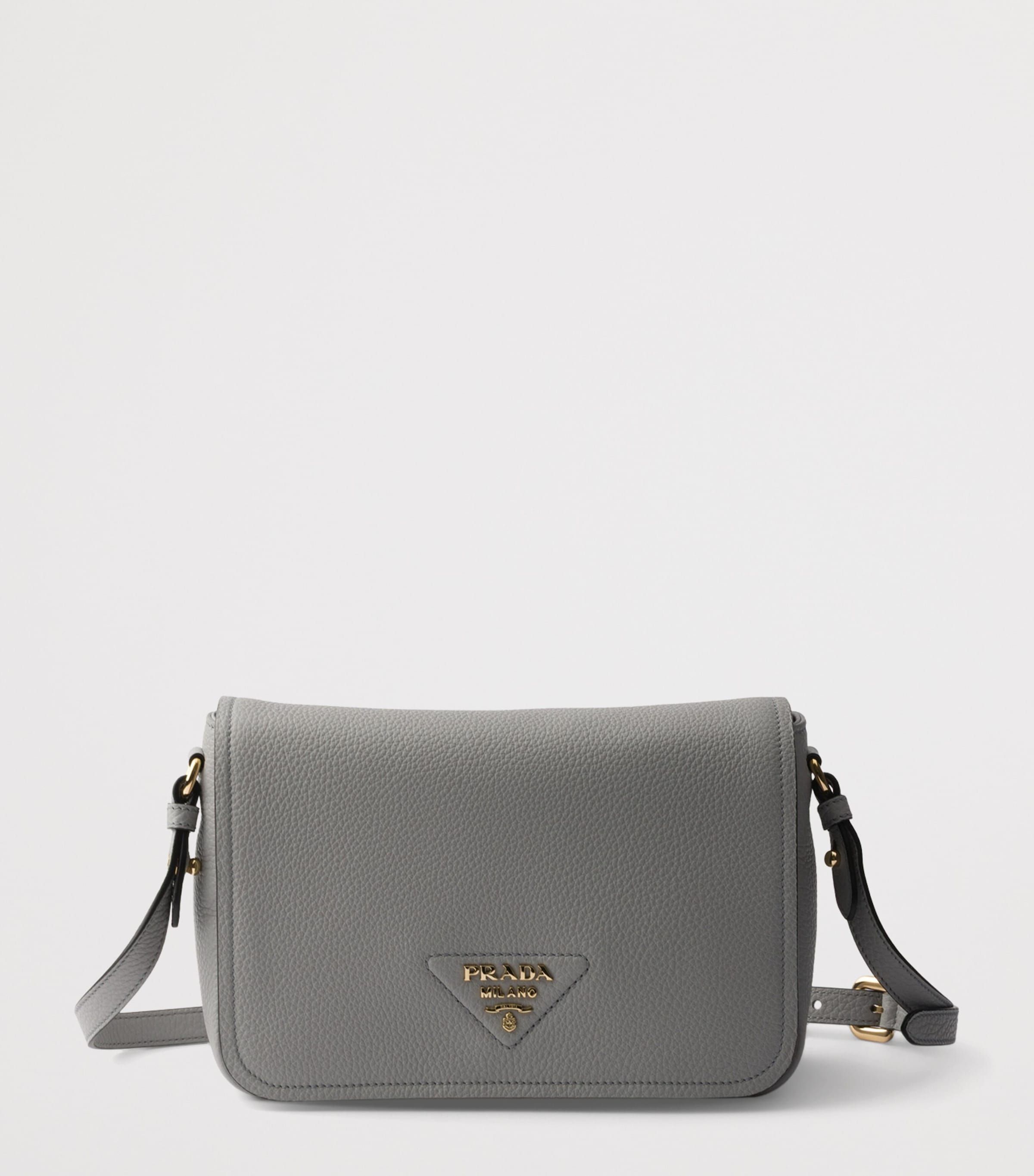 Prada Grained Leather Shoulder Bag Grey Image 4