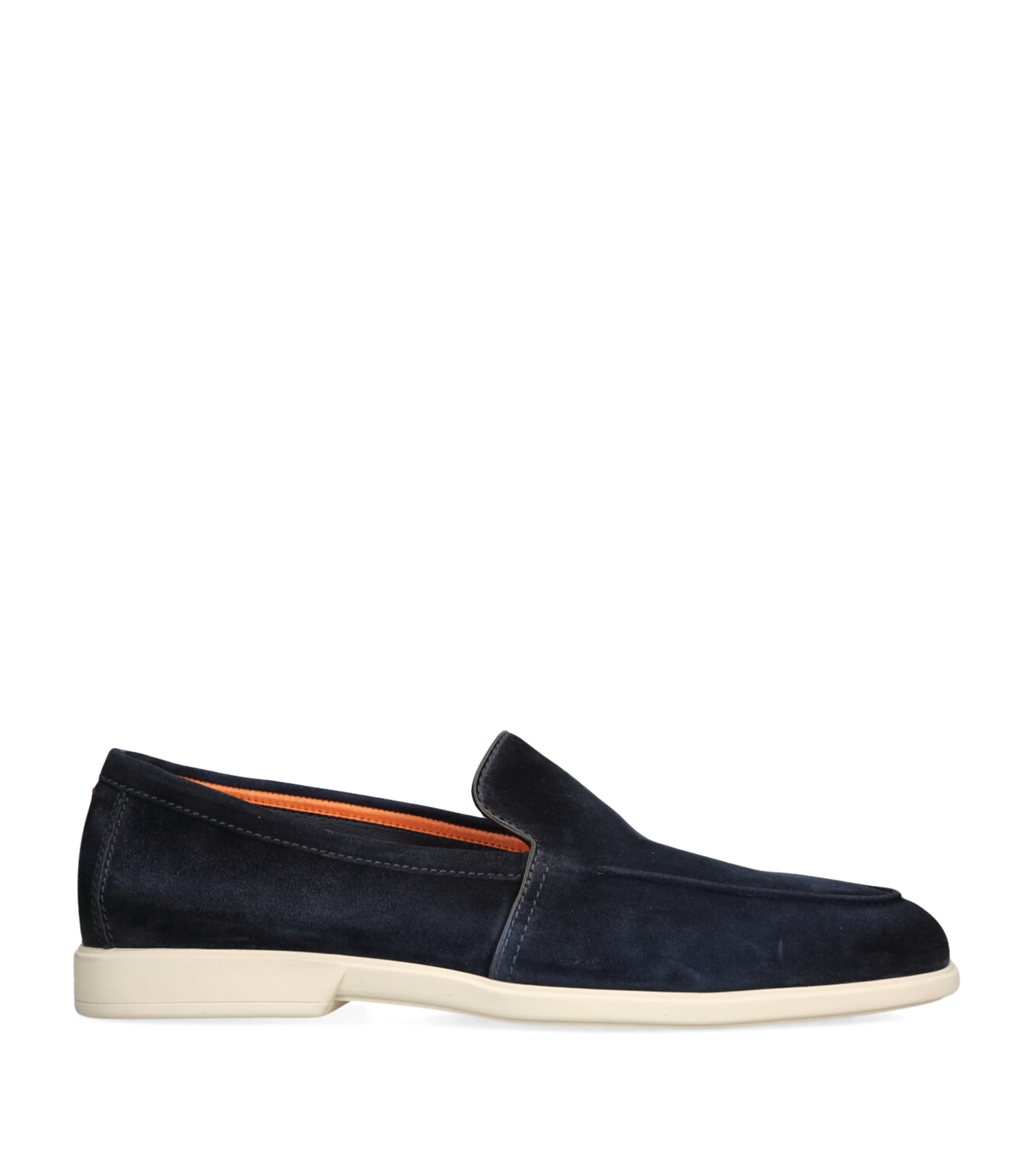 Santoni Suede Slip-on Loafers With Contrasting Rubber Sole In Blue