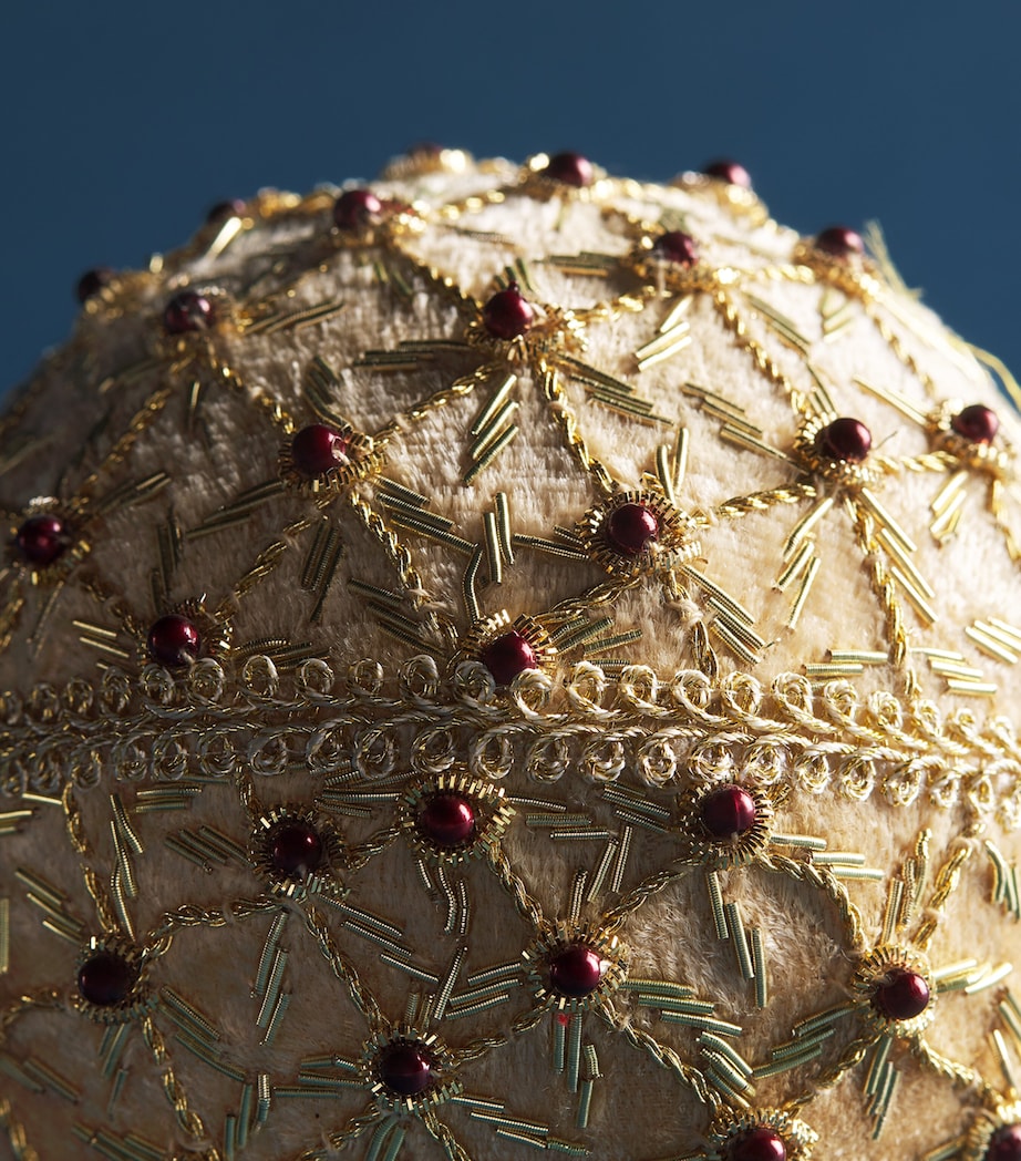 Harrods Velvet Bead-Embellished Bauble Crème/gold/plum Image 2